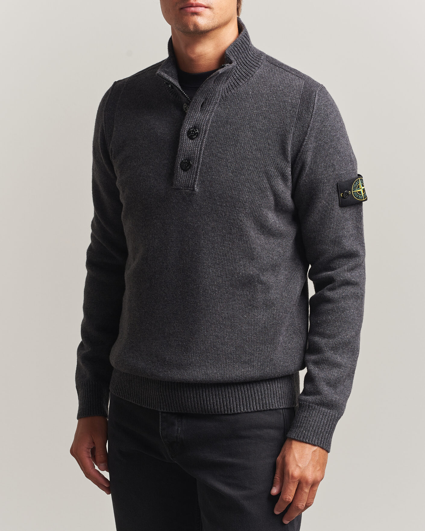 Herren | Pullover | Stone Island | Knitted Lambswool Half Button Zip Melange Lead