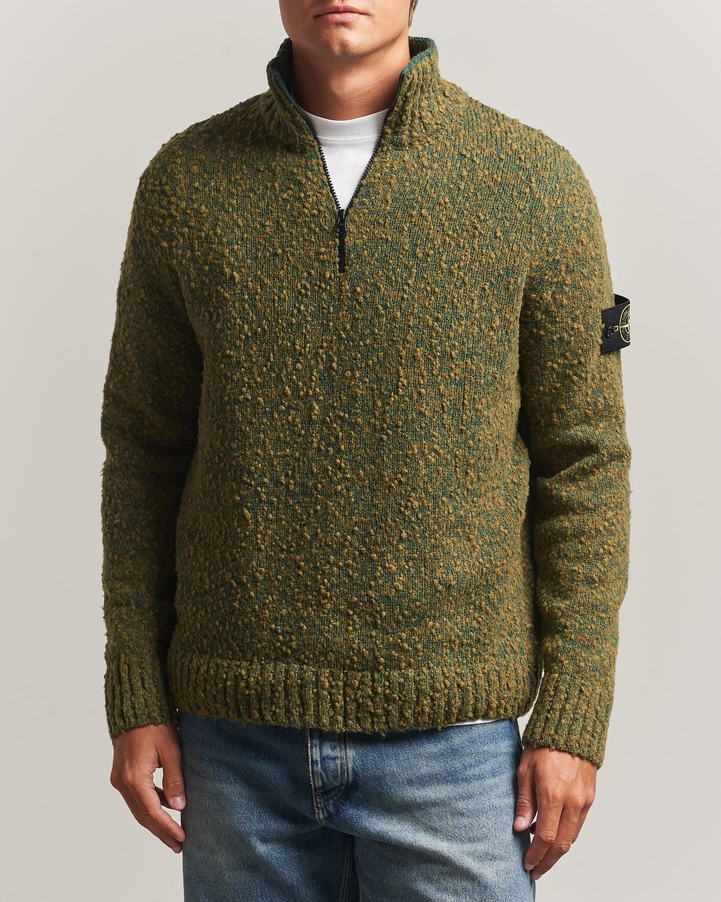 Herren | Pullover | Stone Island | Speckled Wool/Nylon Half Zip Dark Green Melange