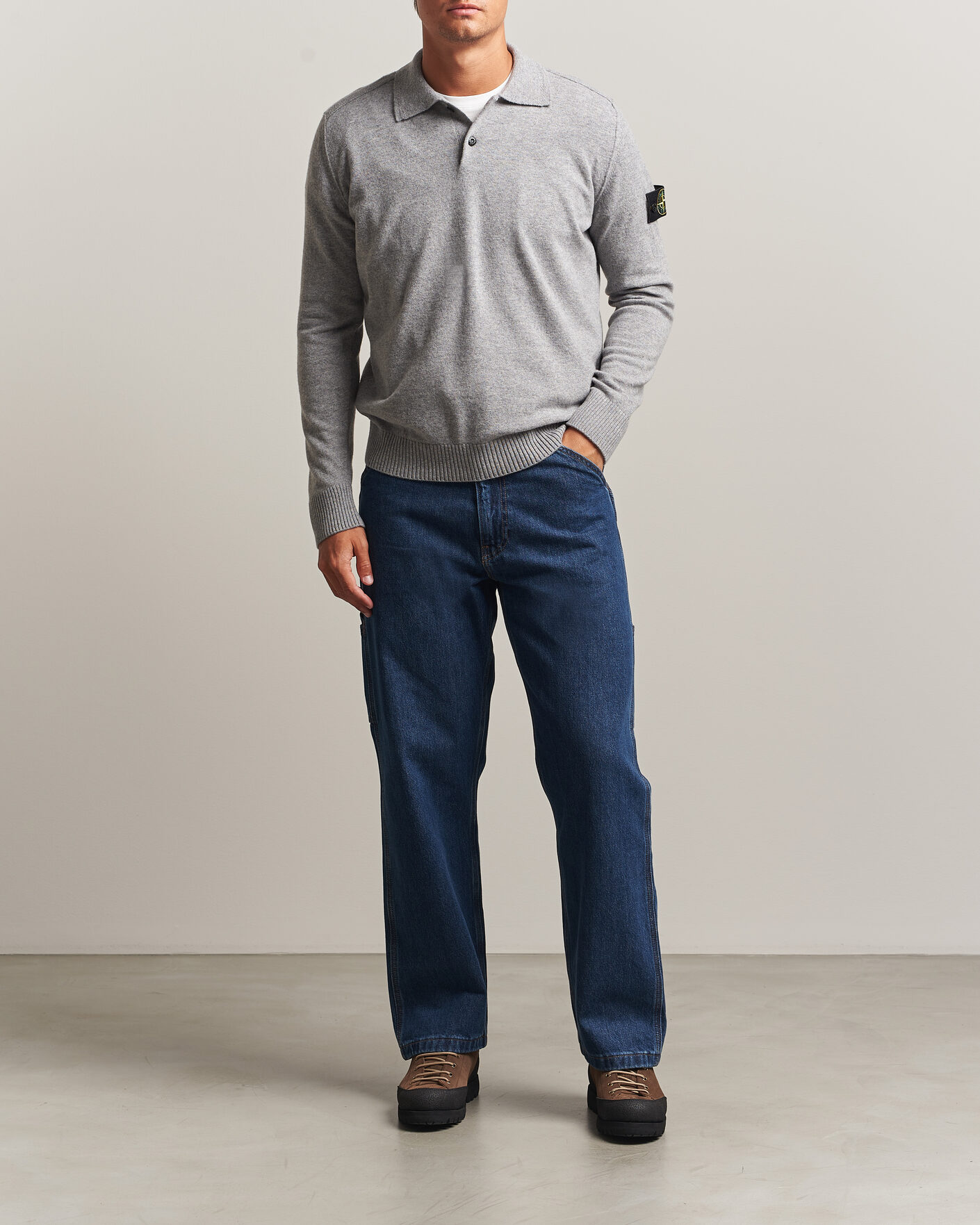 Herren | Pullover | Stone Island | Knitted Geelong Wool Polo Grey Melange