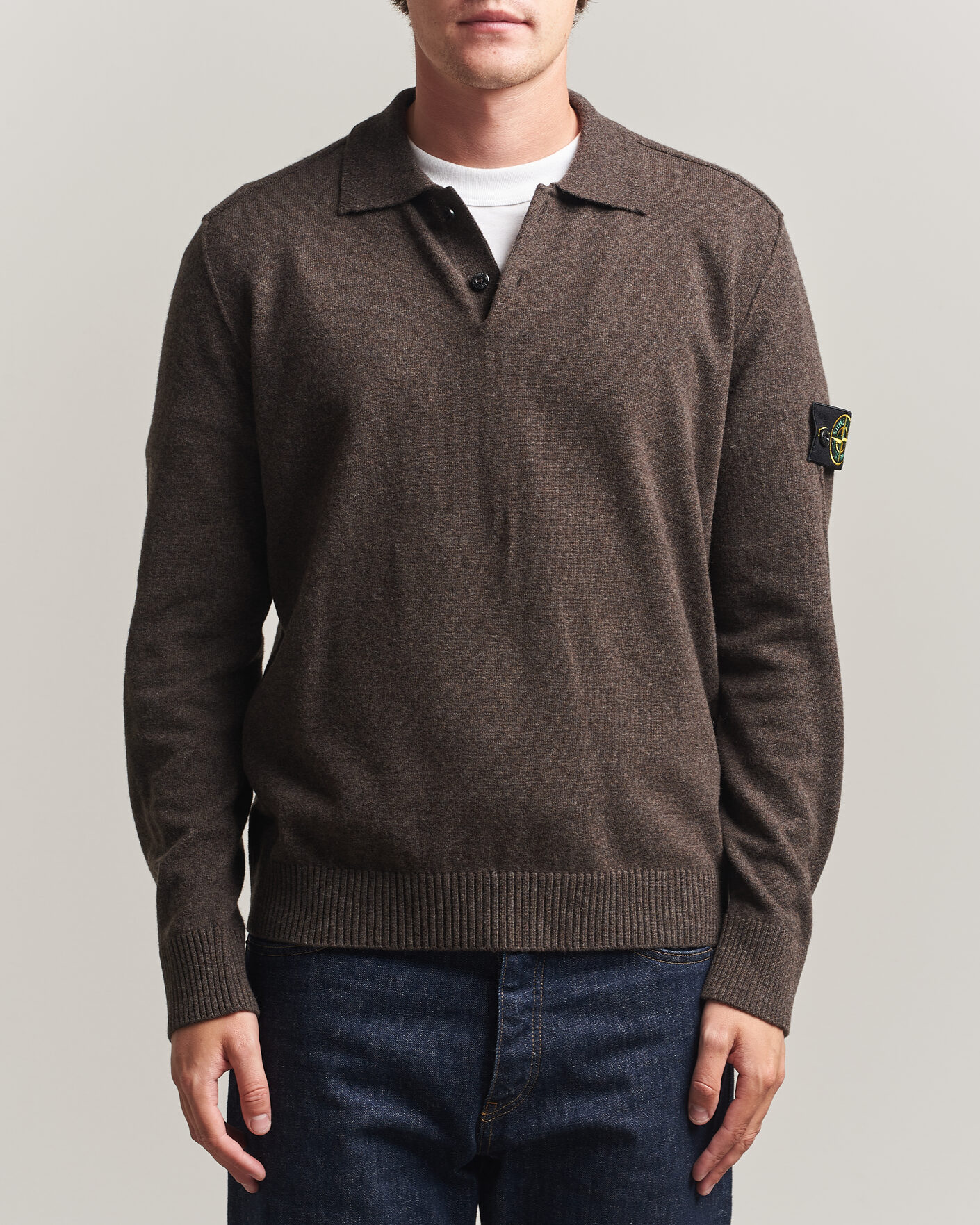 Herren | Pullover | Stone Island | Knitted Geelong Wool Polo Melange Lead