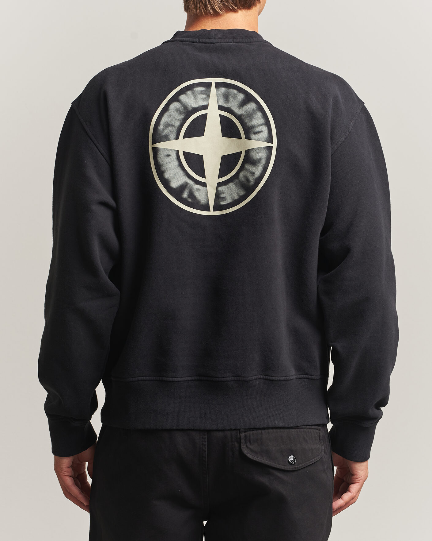 Herren | Pullover | Stone Island | Cotton Fleece Blurred Compas Print Sweatshirt Black