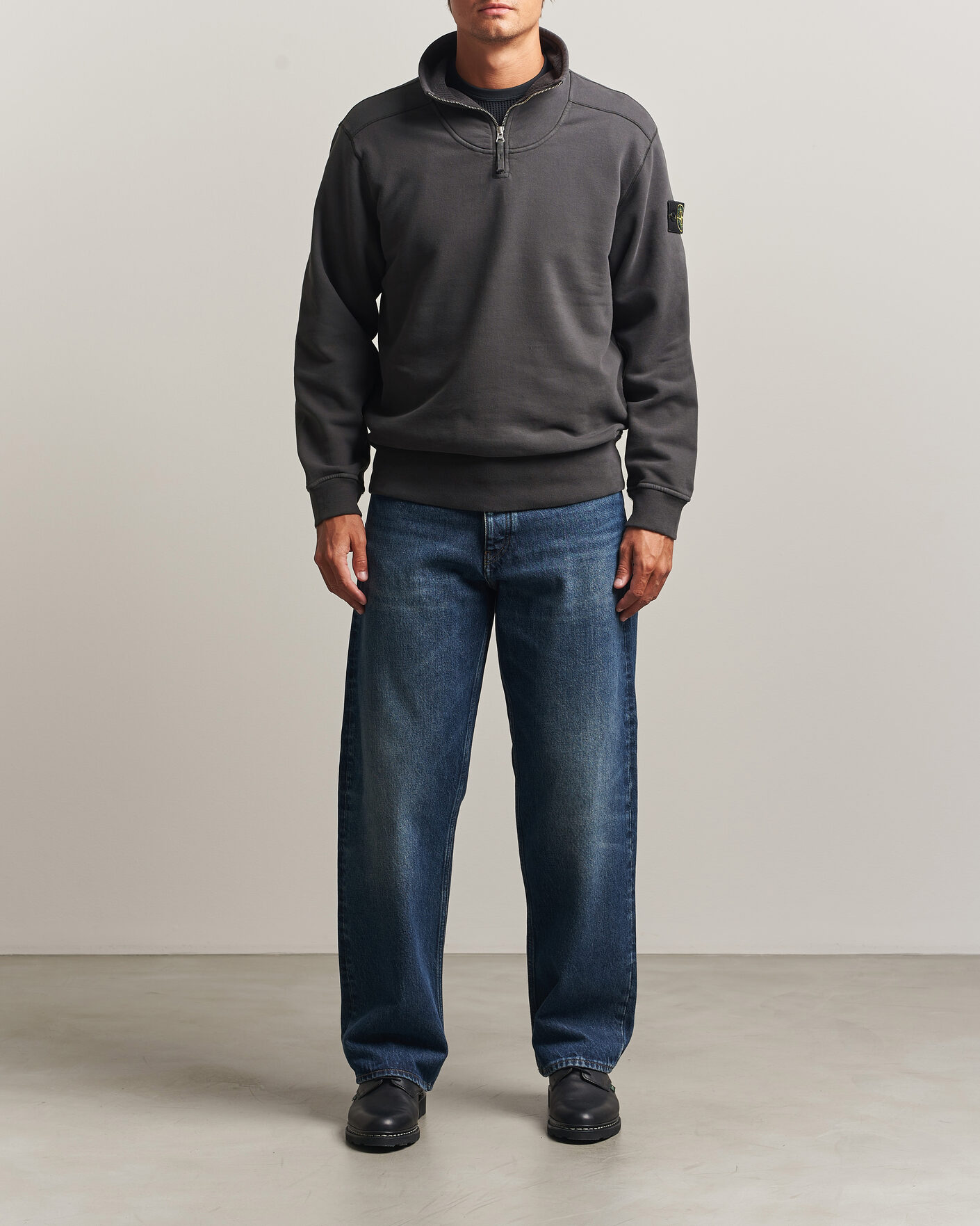 Herren | Pullover | Stone Island | Brushed Cotton Fleece Half Zip Lead Grey