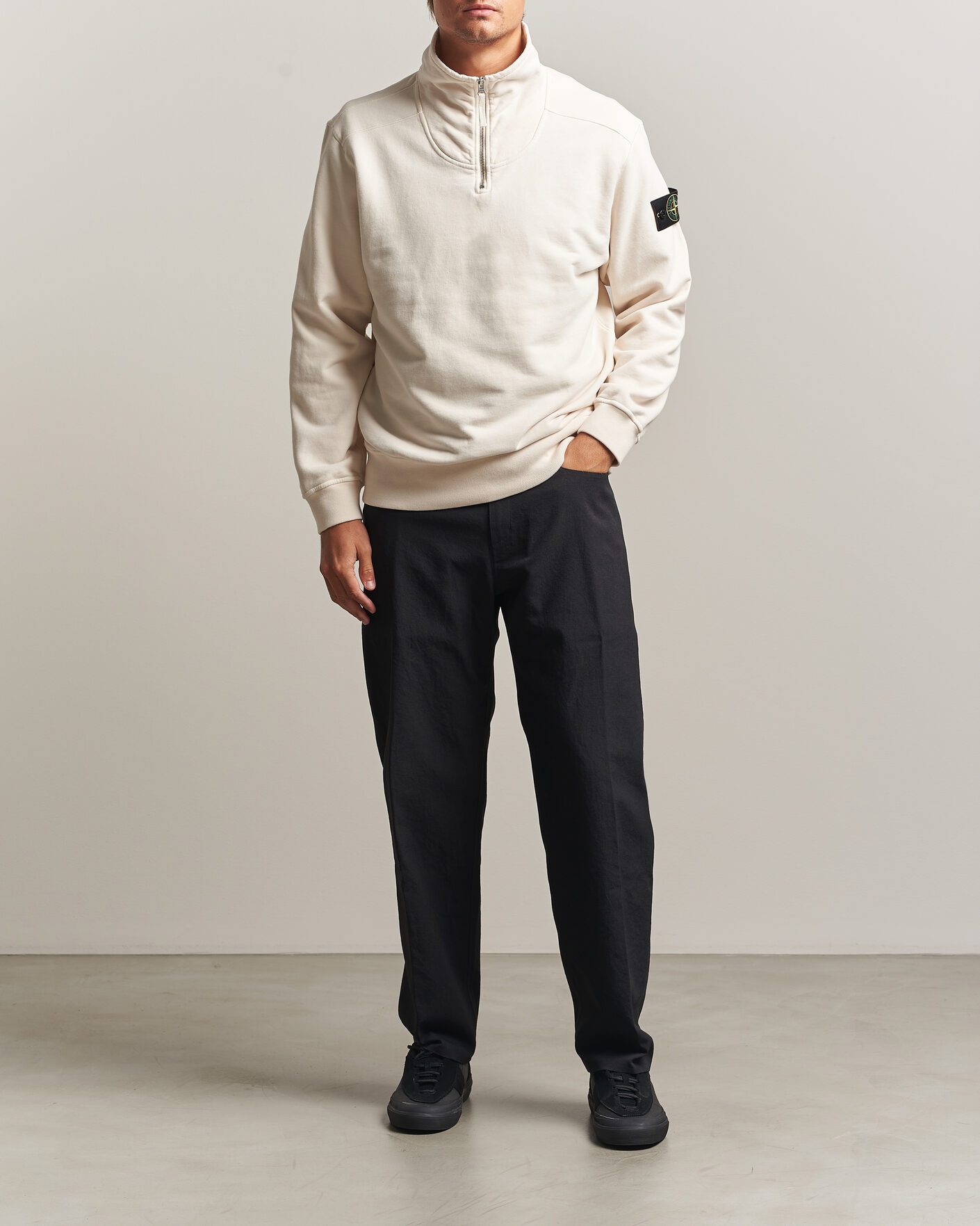 Herren | Pullover | Stone Island | Brushed Cotton Fleece Half Zip Ivory