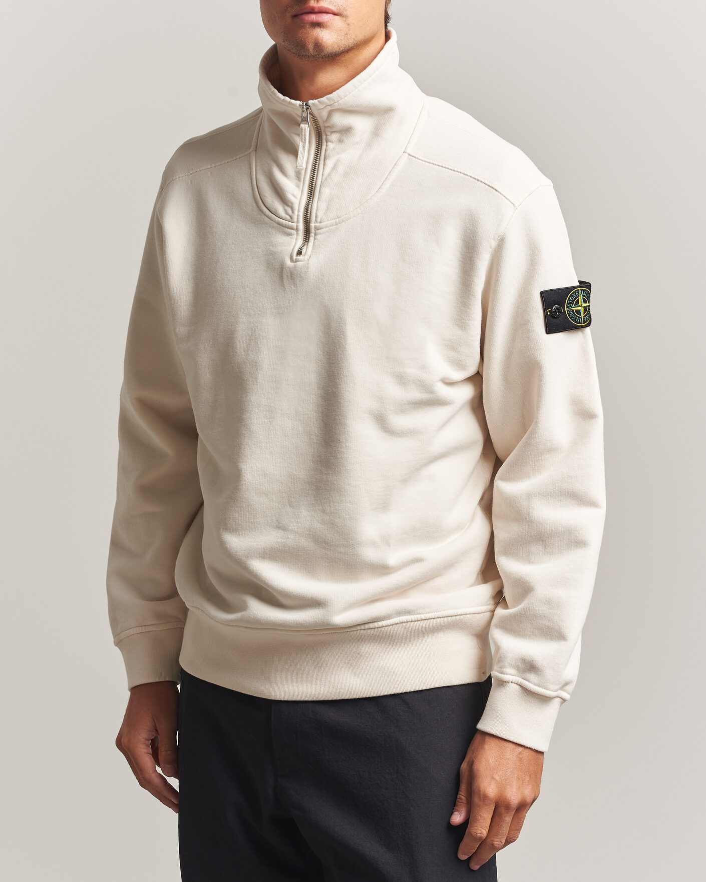 Herren | Pullover | Stone Island | Brushed Cotton Fleece Half Zip Ivory
