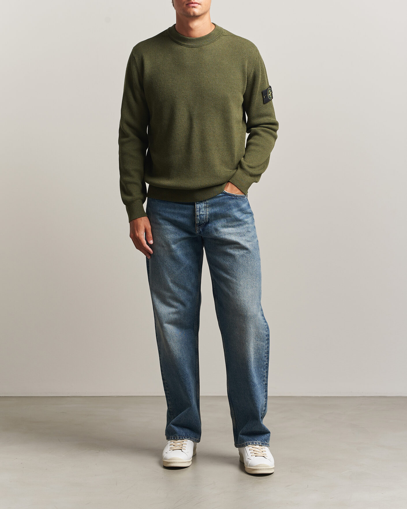 Herren | Pullover | Stone Island | Ribbed Soft Organic Cotton Crew Neck Military Green