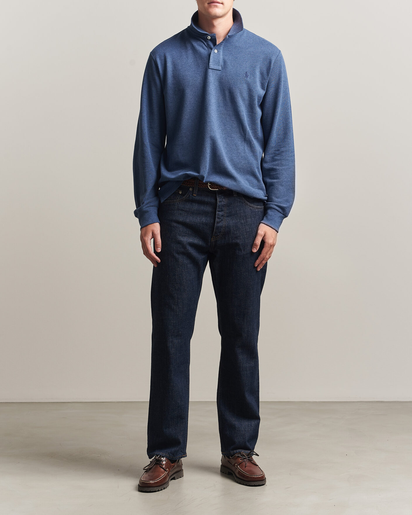 Herren | Poloshirts | Polo Ralph Lauren | Custom Slim Fit Long Sleeve Polo Derby Blue Heather