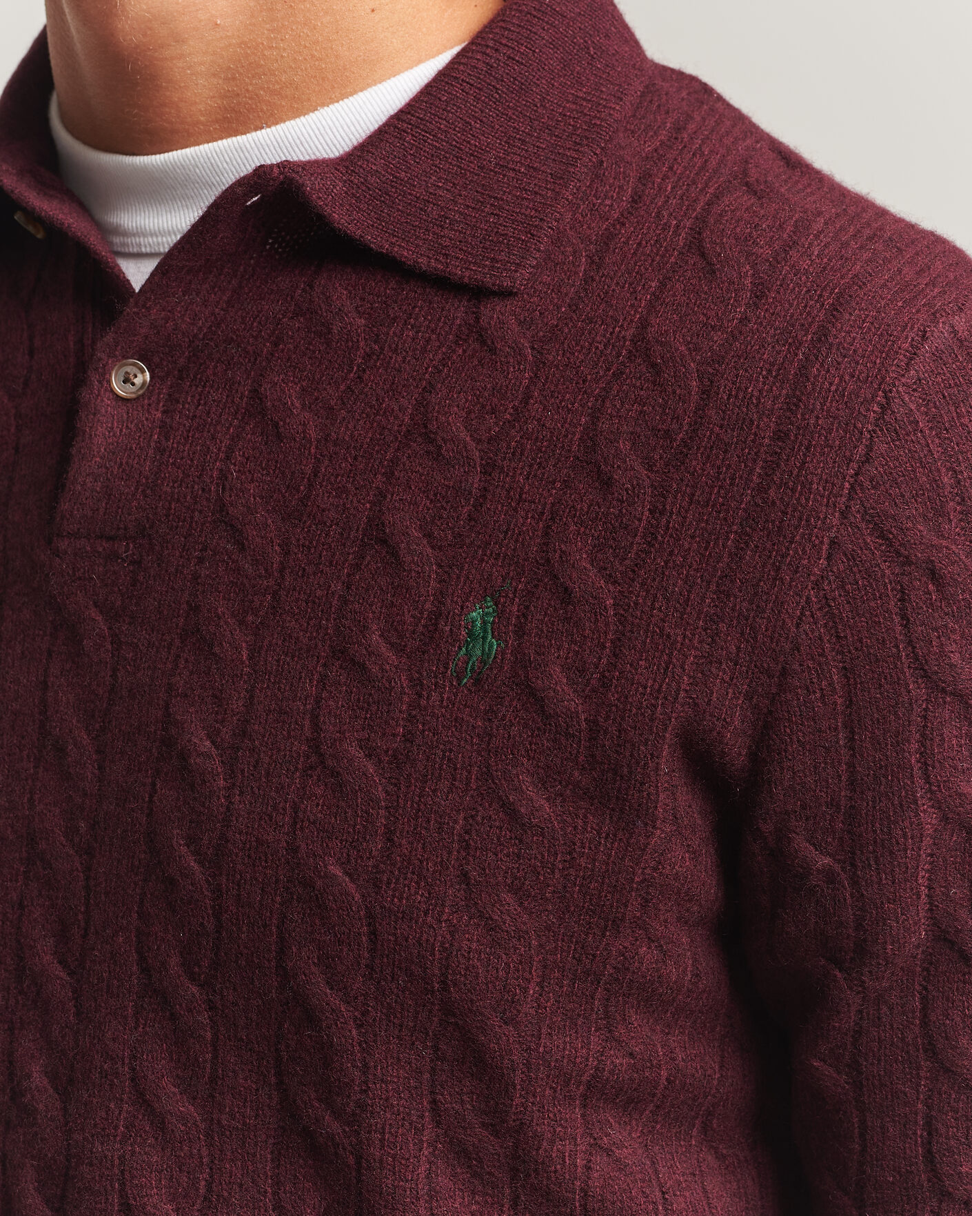Herren | Pullover | Polo Ralph Lauren | Wool/Cashmere Cable Knit Polo Aged Wine Heather