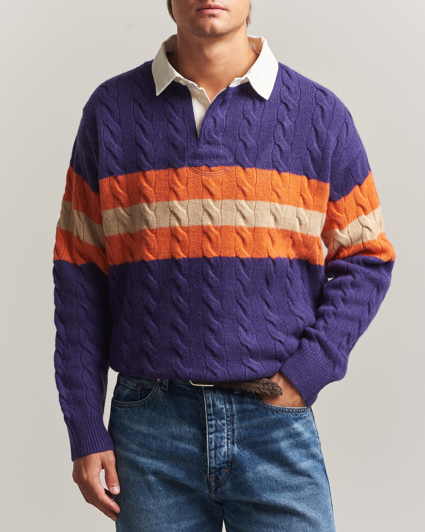 Herren | Pullover | Polo Ralph Lauren | Wool Blend Cable Knitted Polo Purple Combo
