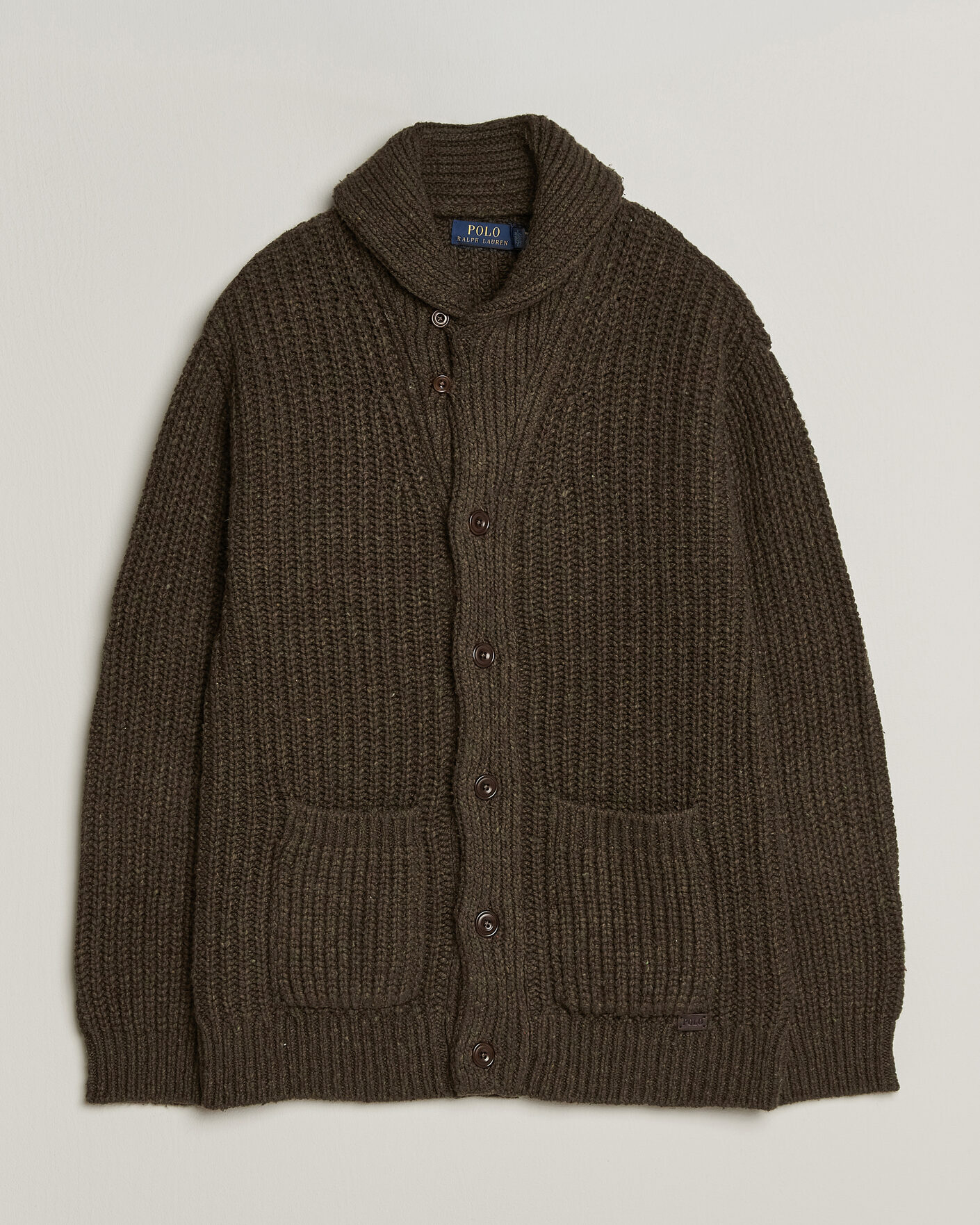 Herren | Pullover | Polo Ralph Lauren | Wool Blend Shawl Collar Cardigan Olive Brown Marl