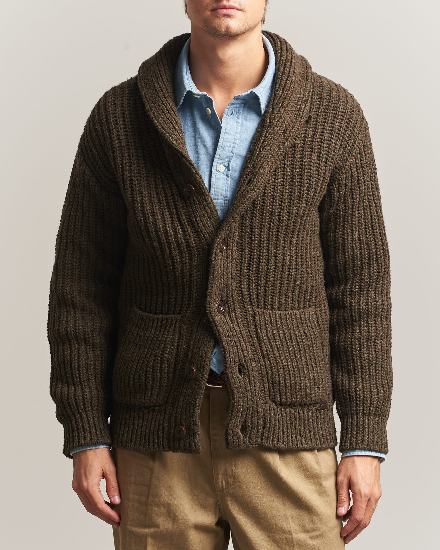 Herren | Pullover | Polo Ralph Lauren | Wool Blend Shawl Collar Cardigan Olive Brown Marl