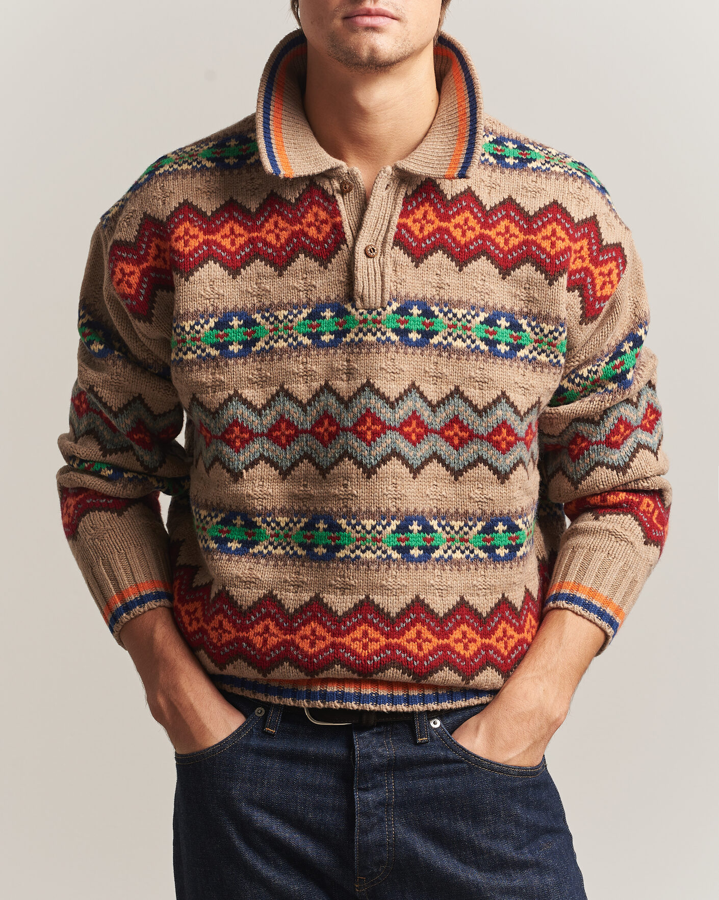 Herren | Pullover | Polo Ralph Lauren | Litchfield Wool Blend Sweater Tan Multi