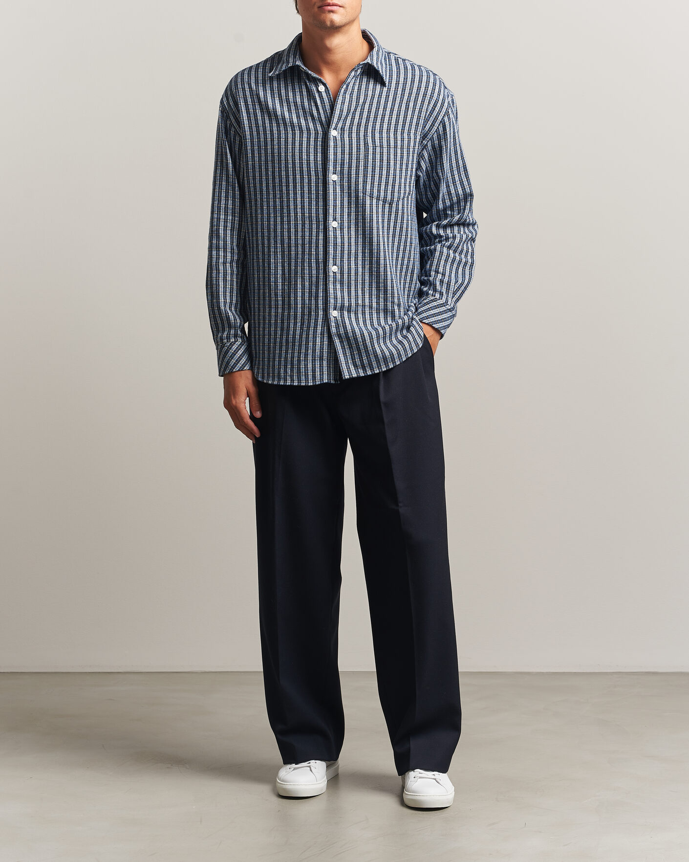 Herren | Hemden | Samsøe Samsøe | Luan Brushed Cotton Checked Shirt Cyaneus