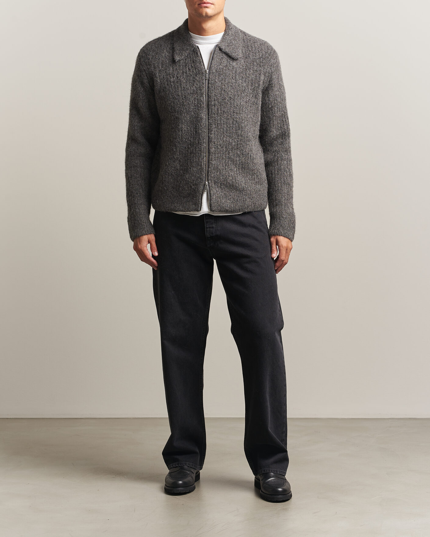 Herren | Pullover | Samsøe Samsøe | Job Alpaca Knitted Full Zip Dark Grey Melange
