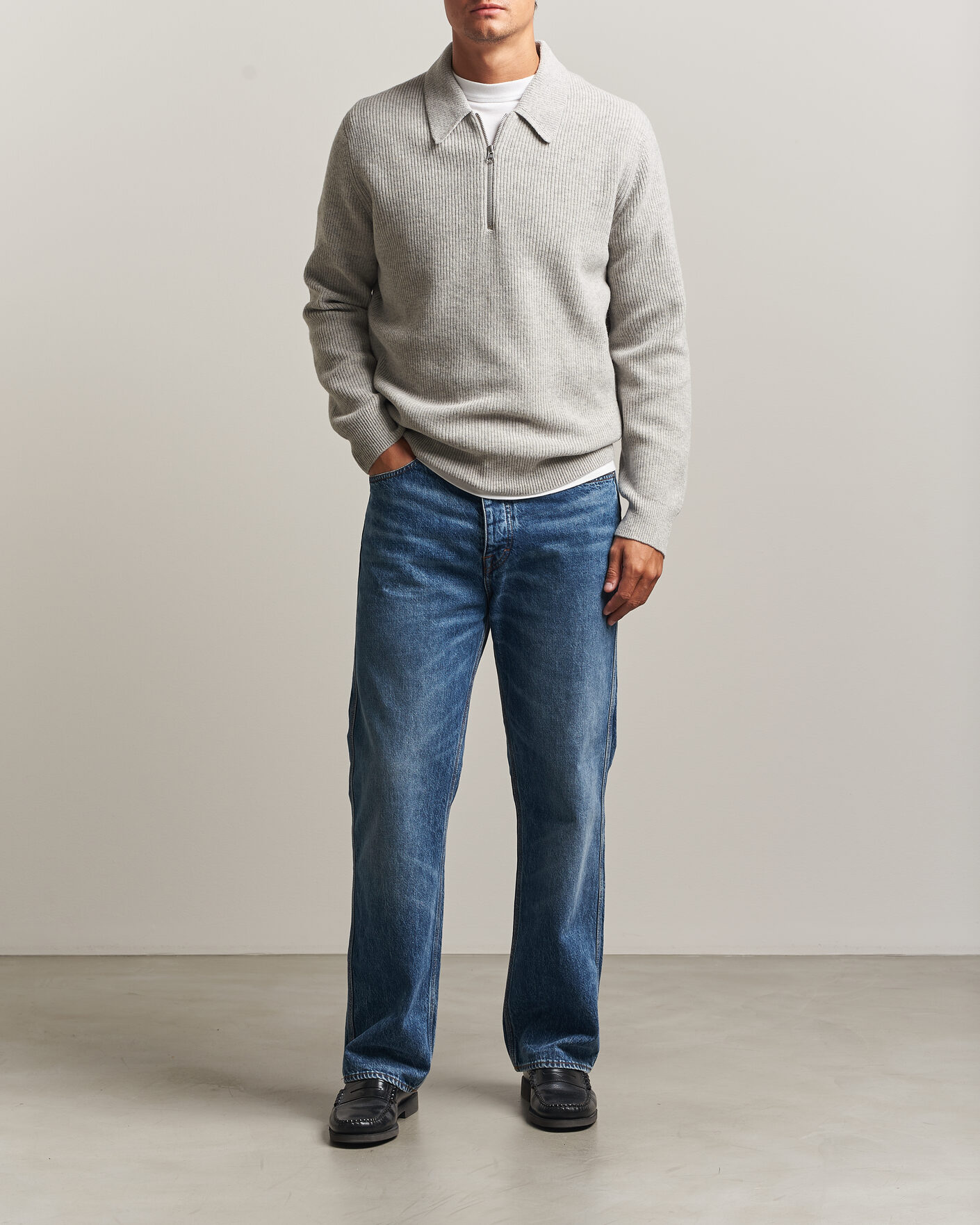 Herren | Pullover | Samsøe Samsøe | Isak Knitted Half Zip Polo Grey Melange