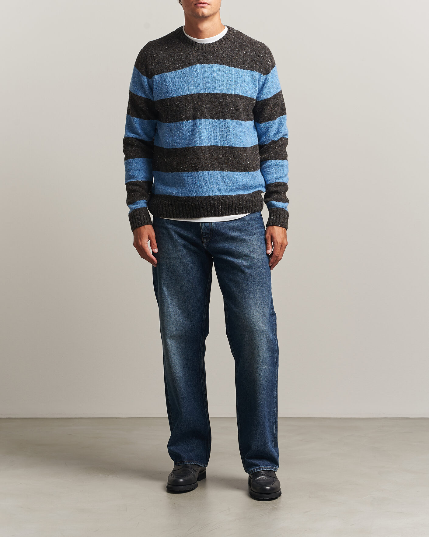 Herren | Pullover | Samsøe Samsøe | Nate Donegal Wool Knitted Striped Sweater Brown/Blue