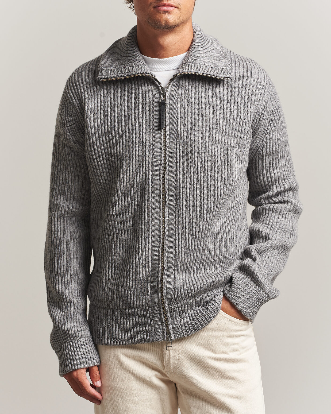 Herren | Pullover | Tiger of Sweden | Niall Wool Heavy Knitted Full Zip Grey Melange
