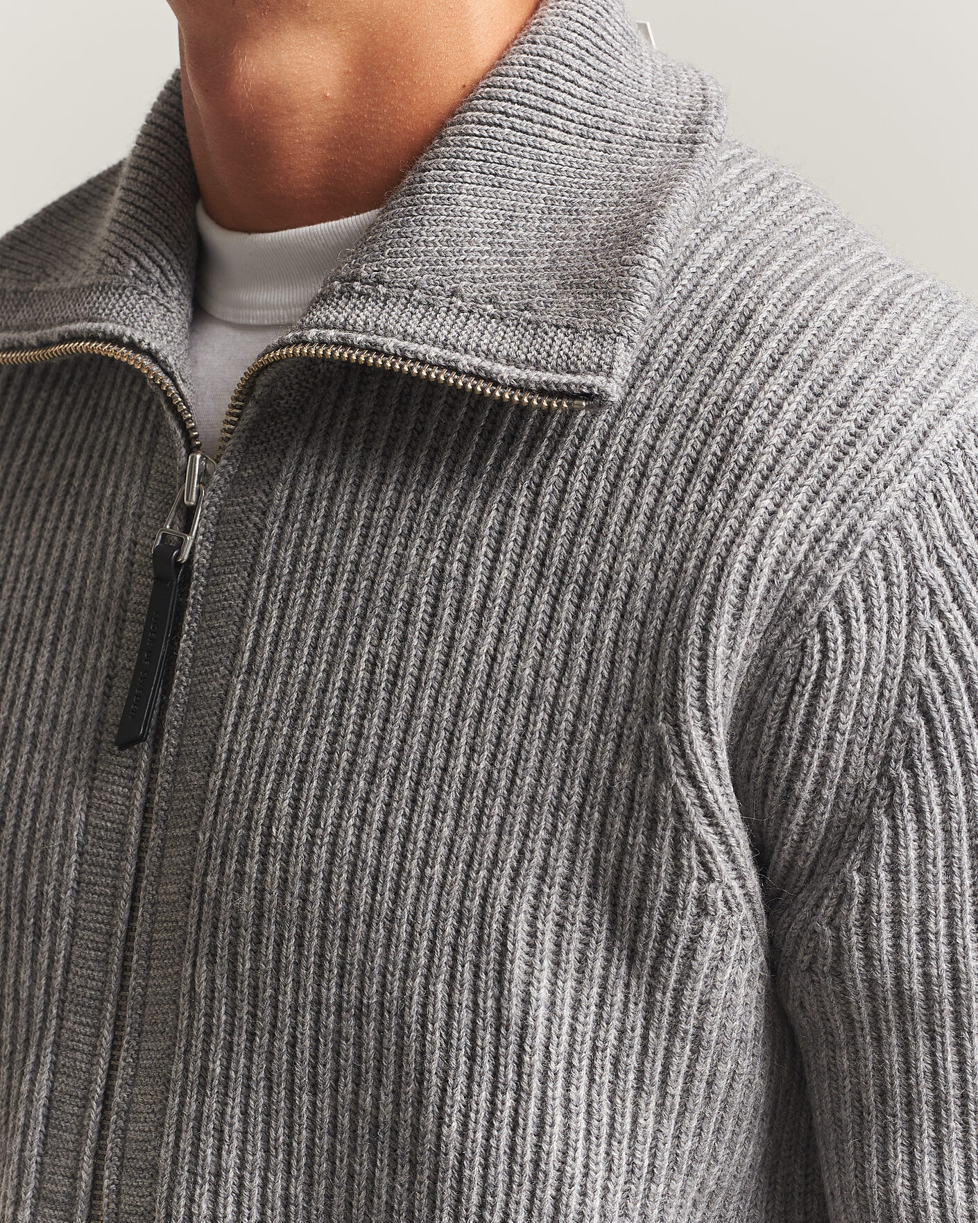 Herren | Pullover | Tiger of Sweden | Niall Wool Heavy Knitted Full Zip Grey Melange
