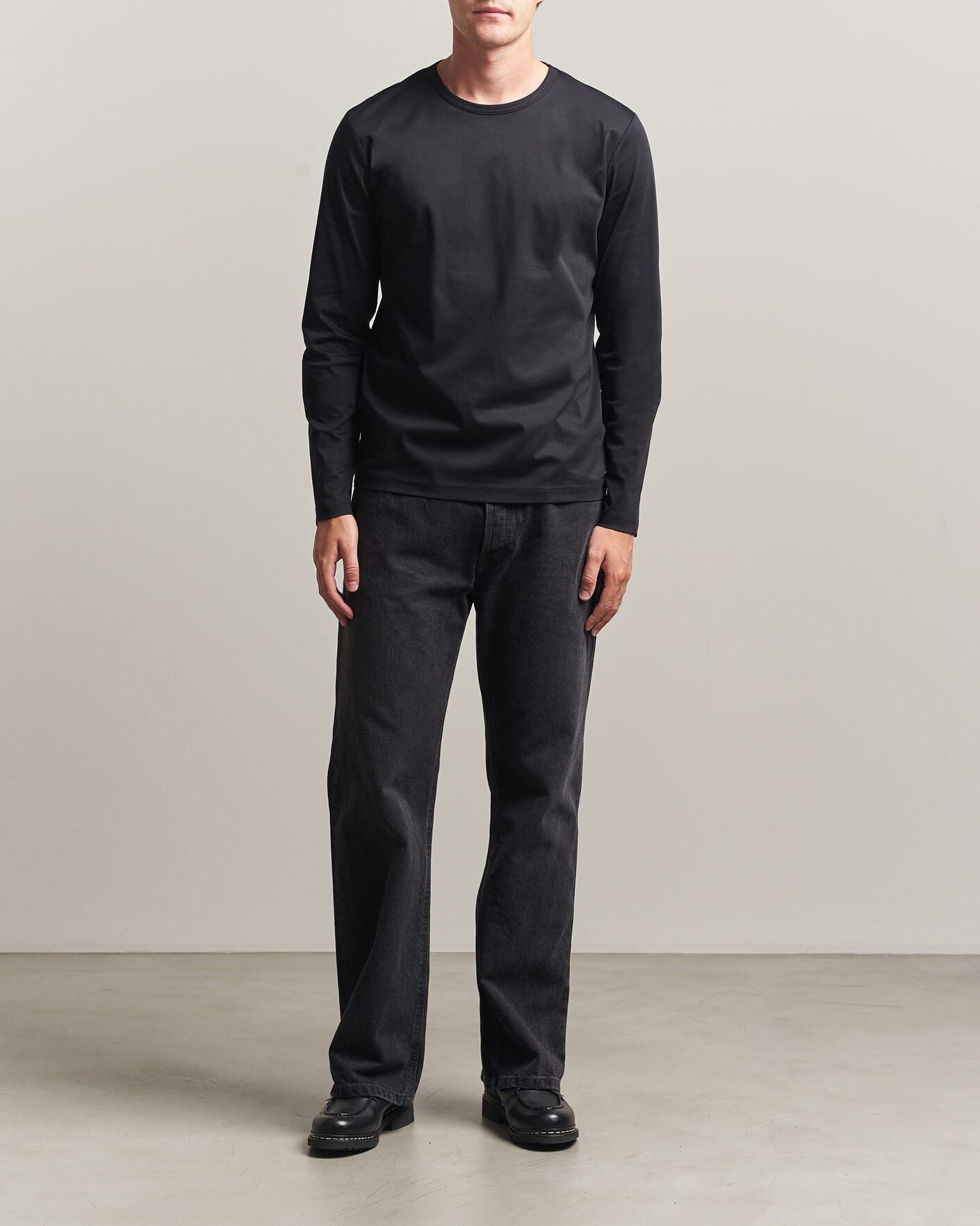 Herren | T-Shirts | Tiger of Sweden | Olaf Mercerized Cotton Long Sleeve T-Shirt Black