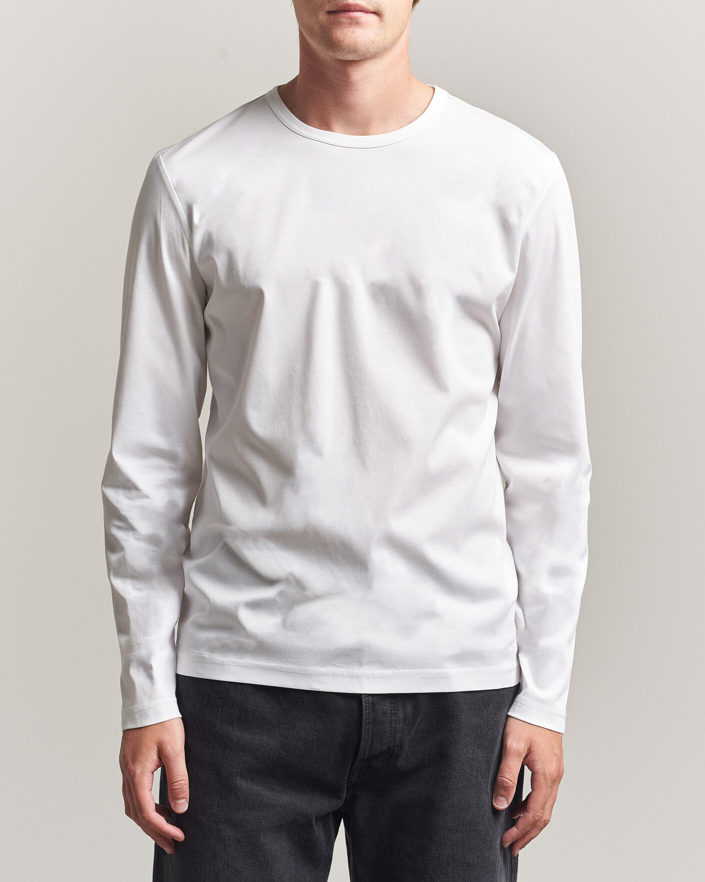 Herren | T-Shirts | Tiger of Sweden | Olaf Mercerized Cotton Long Sleeve T-Shirt Pure White