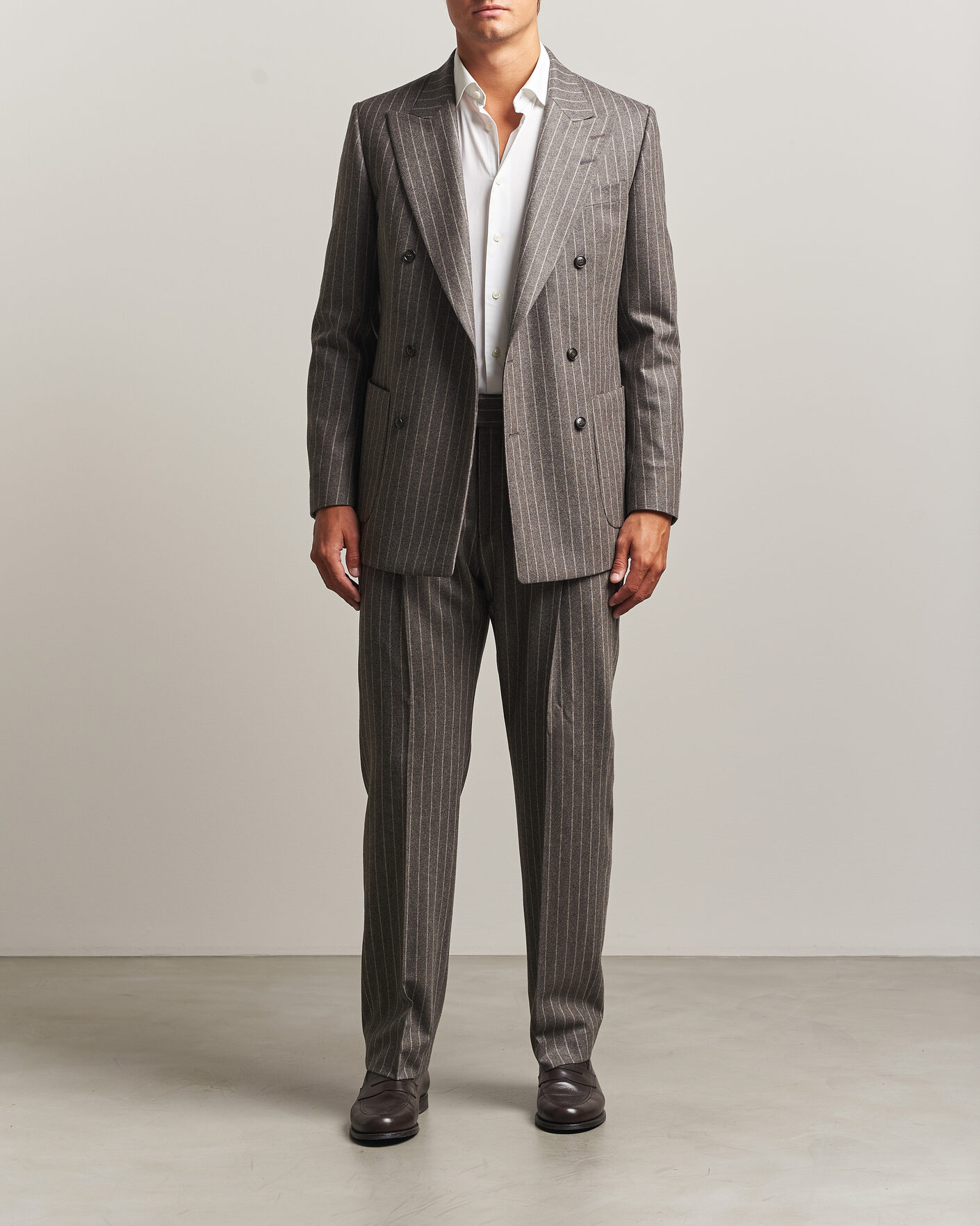 Herren | Sakkos | Tiger of Sweden | Joachim Wool Double Breasted Pinstriped Blazer Grey Brown