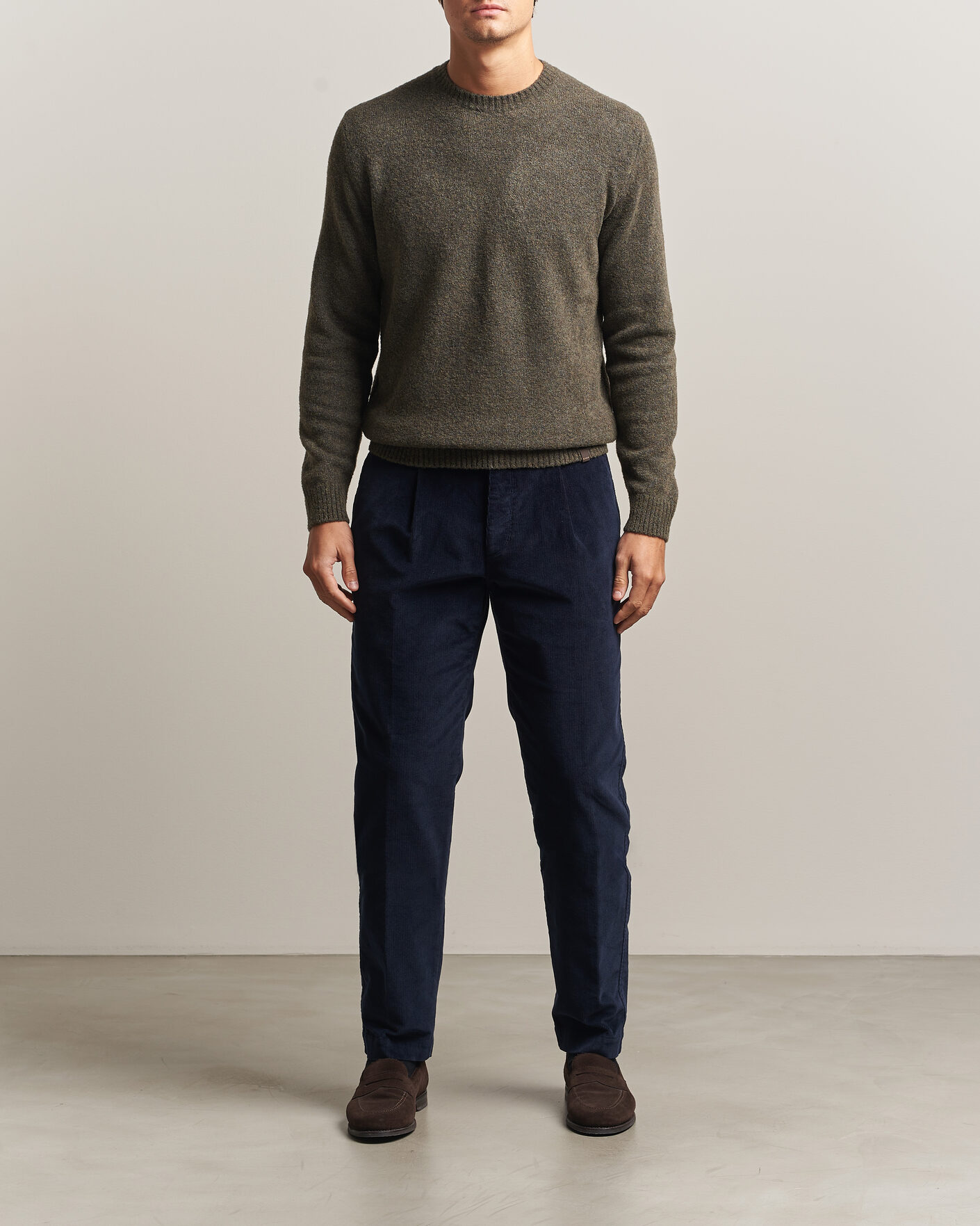 Herren | Pullover | Zanone | Wool Boucle Crew Neck Forest Green