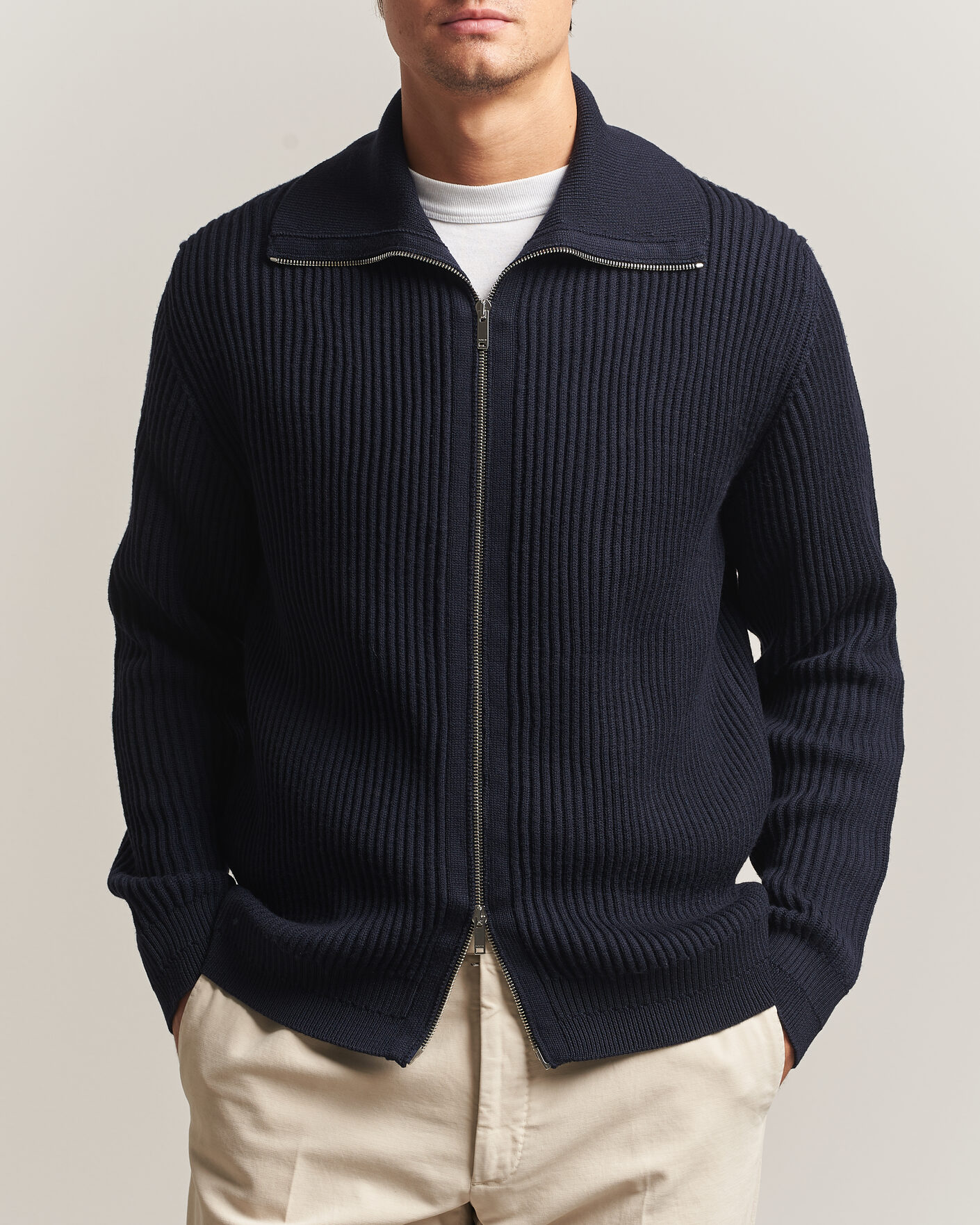 Herren | Pullover | Zanone | Fishermans Rib Full Zip Cardigan Navy