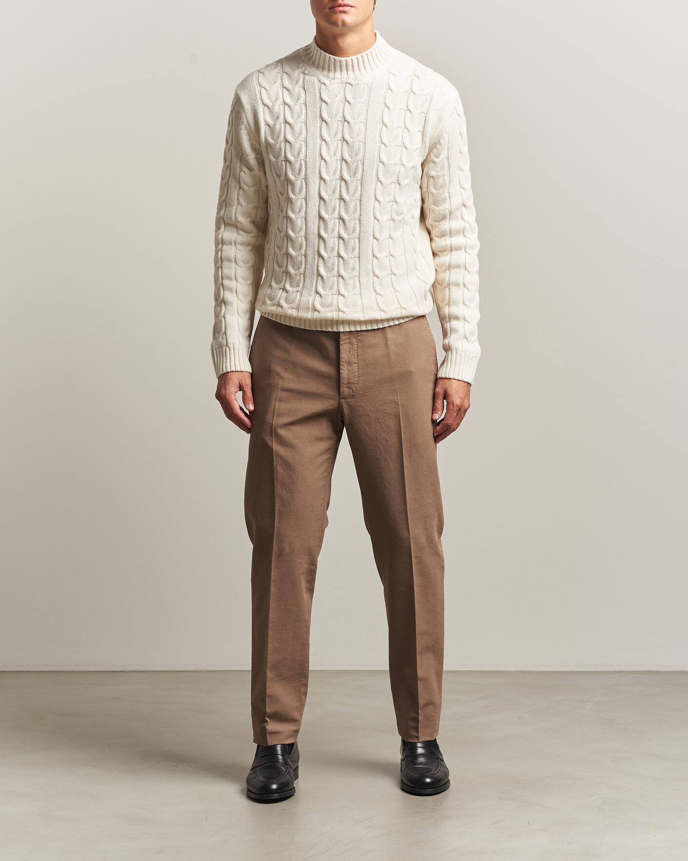 Herren | Pullover | Zanone | Double Cable Crew Neck Latte