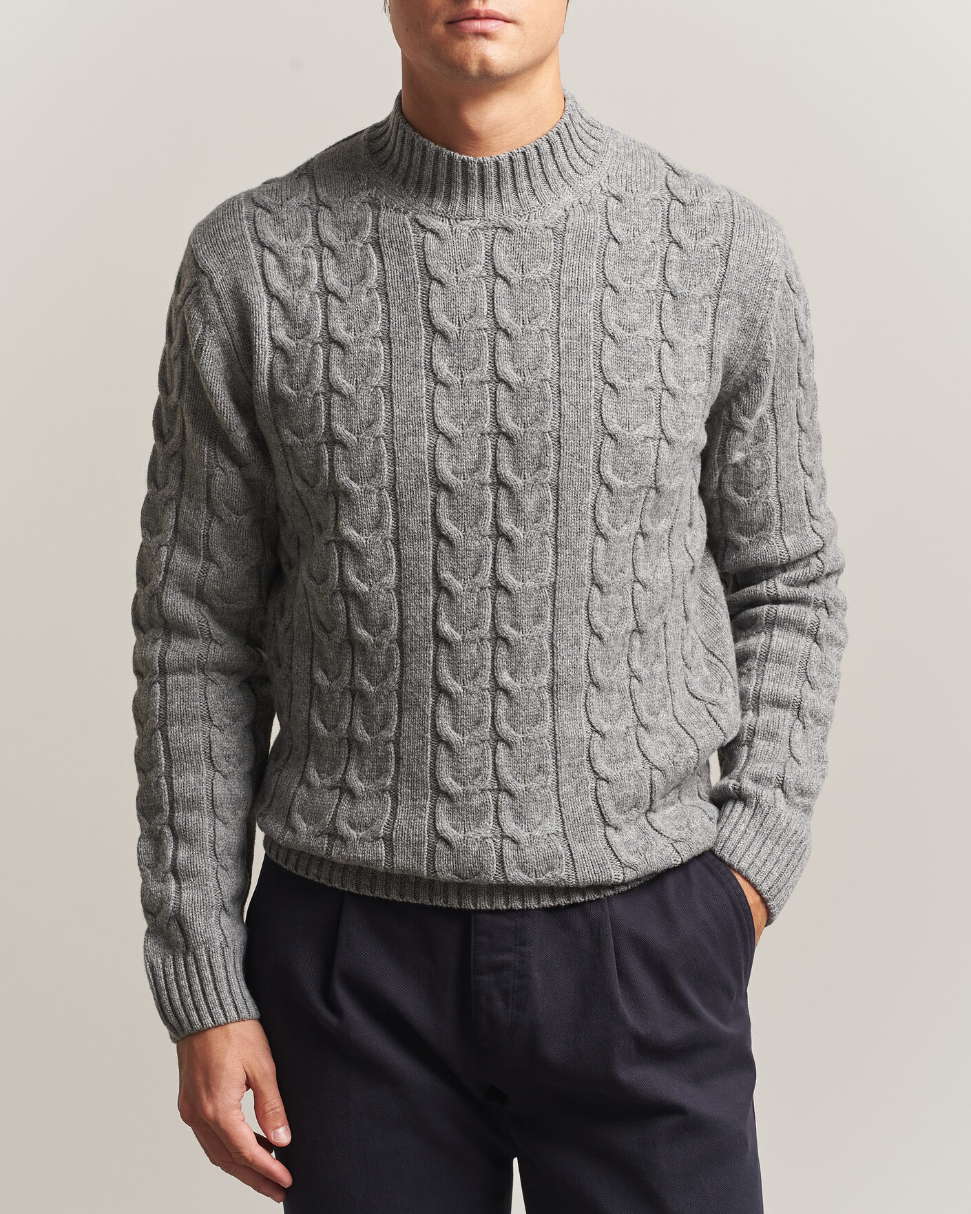Herren | Pullover | Zanone | Double Cable Crew Neck Grey Melange
