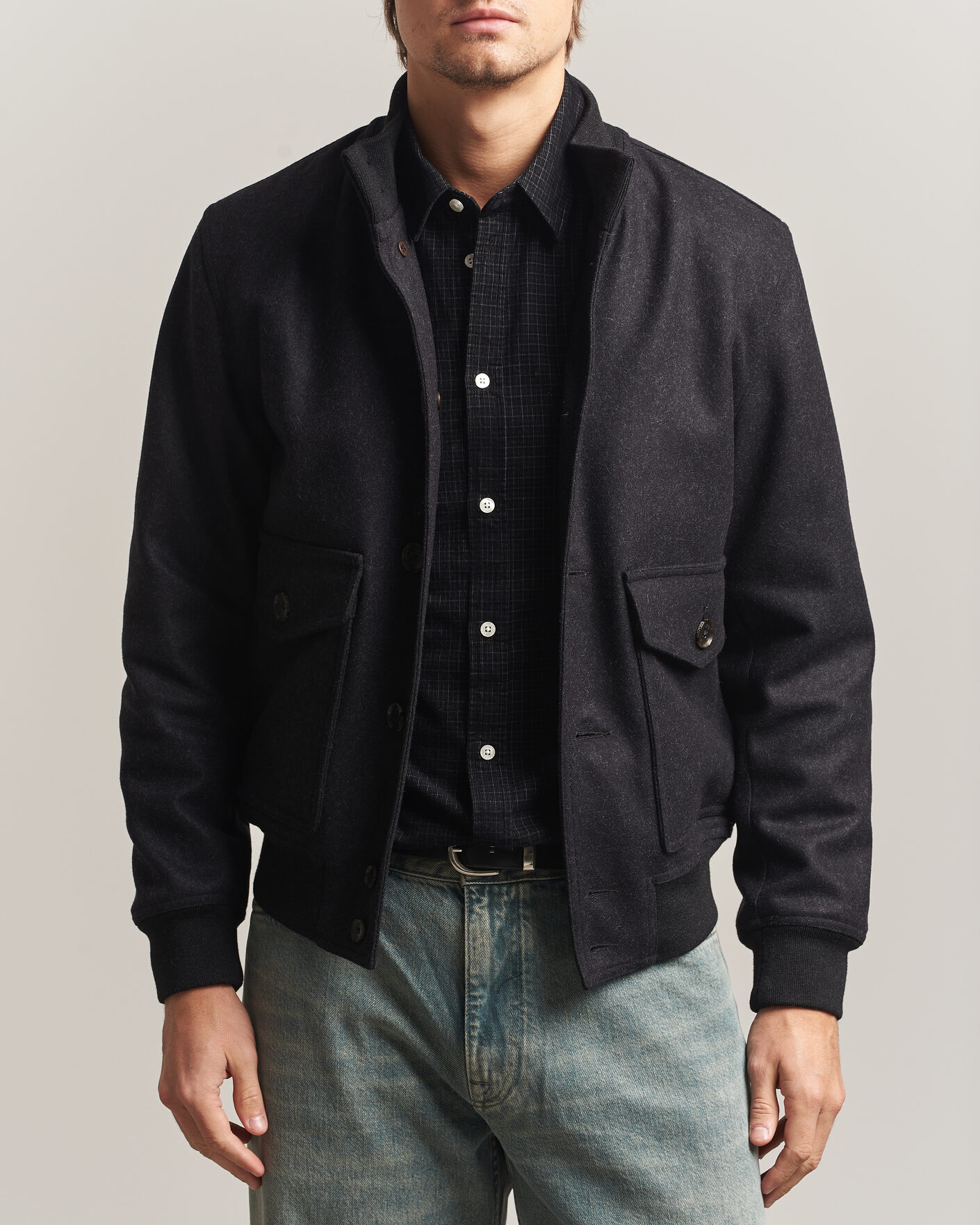 Herren | Jacken | Baracuta | Melton Wool Blouson Jacket Charcoal