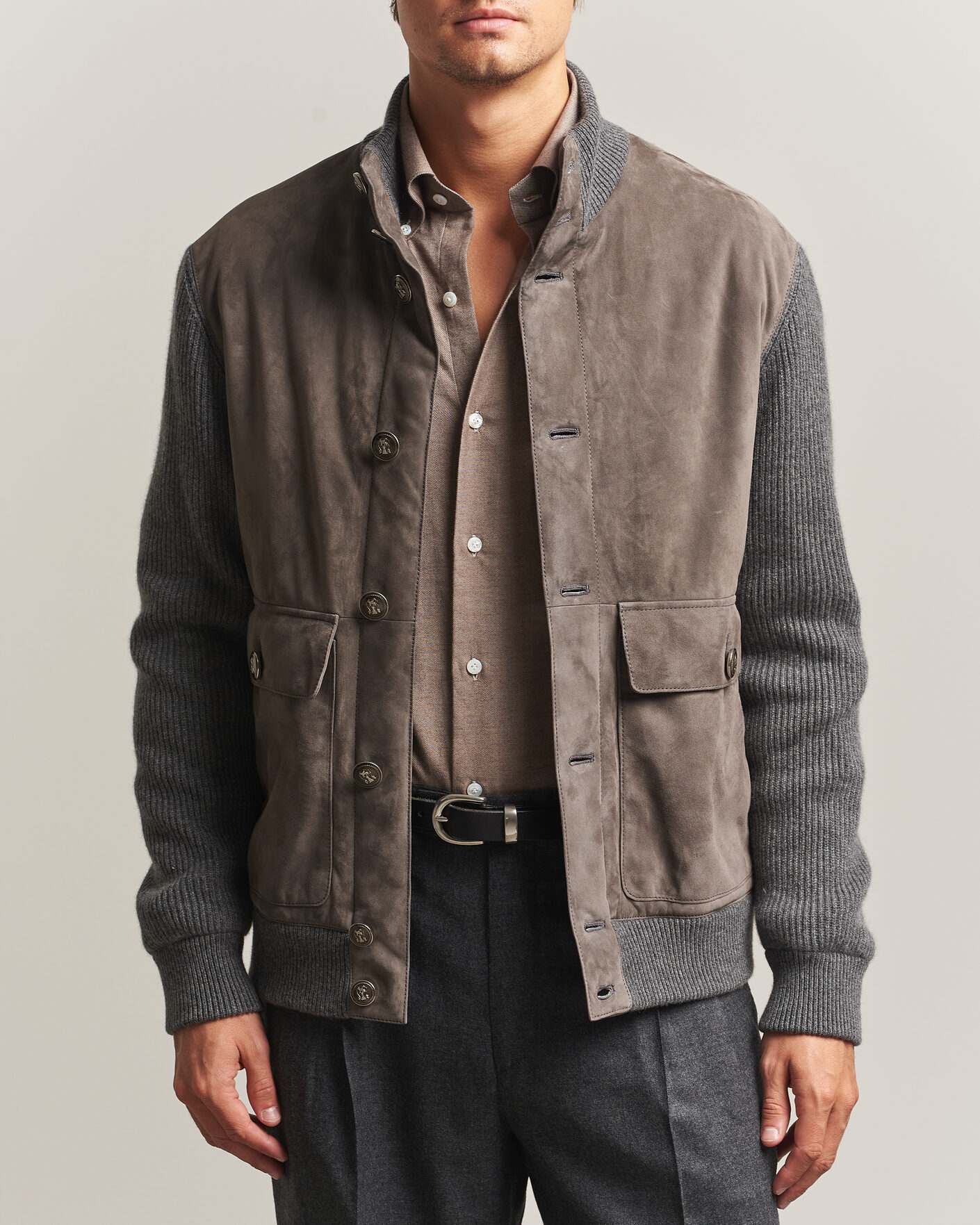 Herren | Jacken | Brunello Cucinelli | Cashmere/Suede Down Jacket Grey Melange