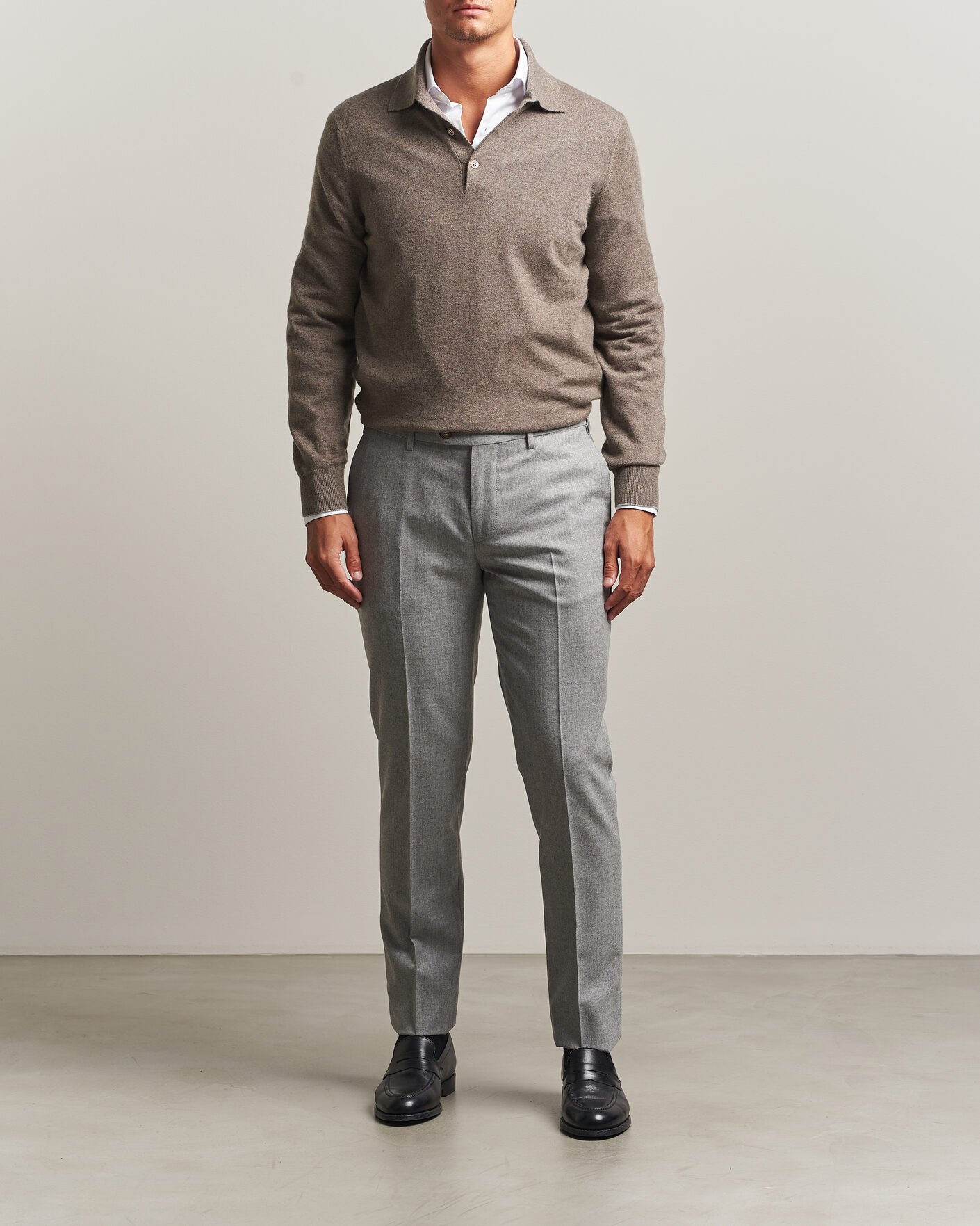 Herren | Pullover | Brunello Cucinelli | 2 Ply Cashmere Long Sleeve Polo Brown