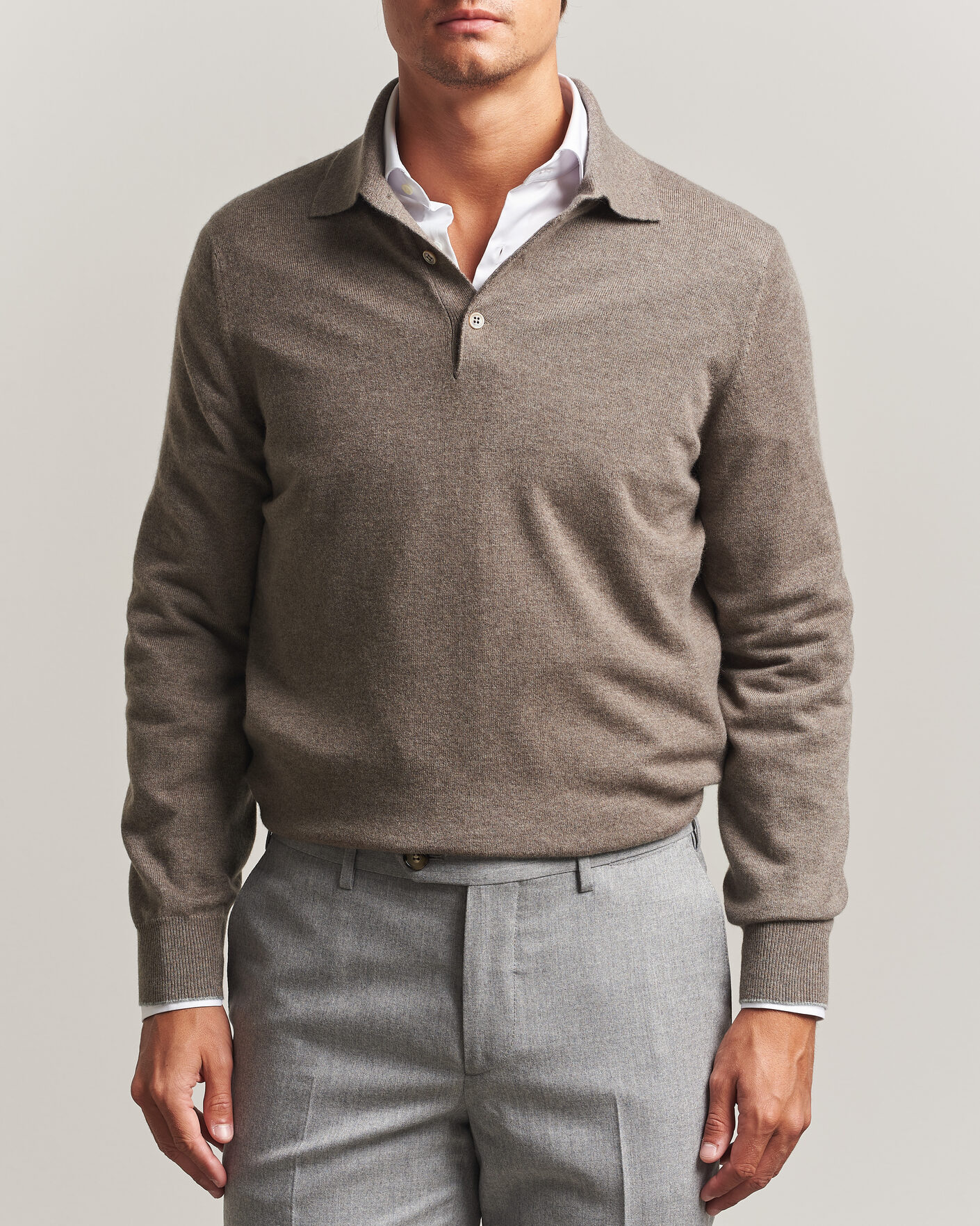 Herren | Pullover | Brunello Cucinelli | 2 Ply Cashmere Long Sleeve Polo Brown