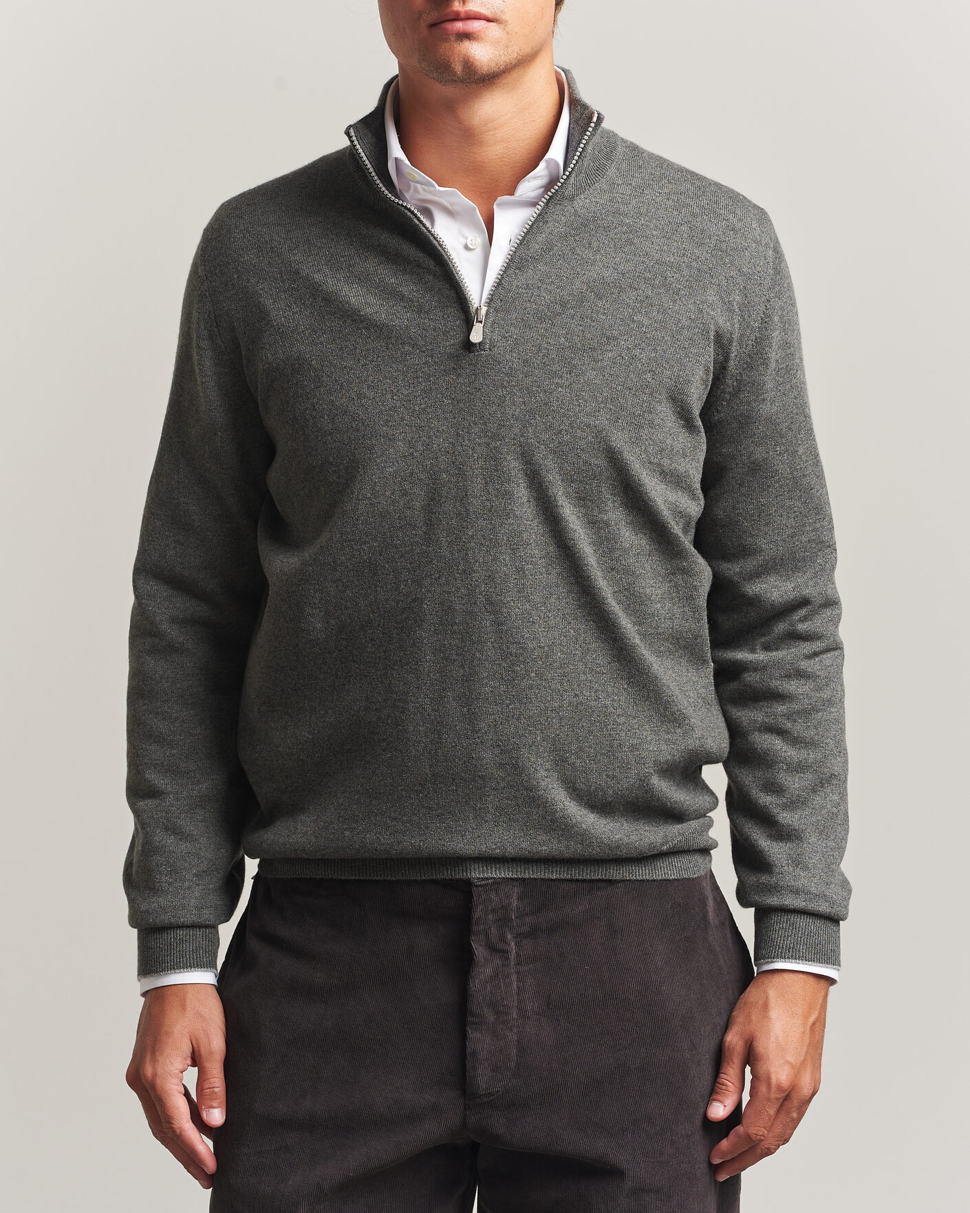 Herren | Pullover | Brunello Cucinelli | 2 Ply Cashmere Half Zip Forest Green