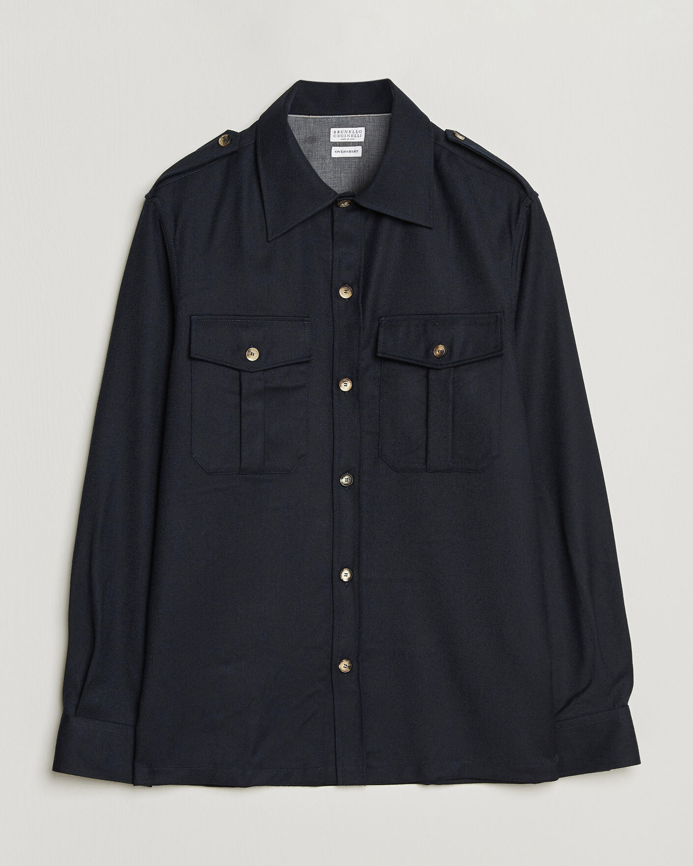 Herren | Hemden | Brunello Cucinelli | Flannel Double Pocket Overshirt Navy