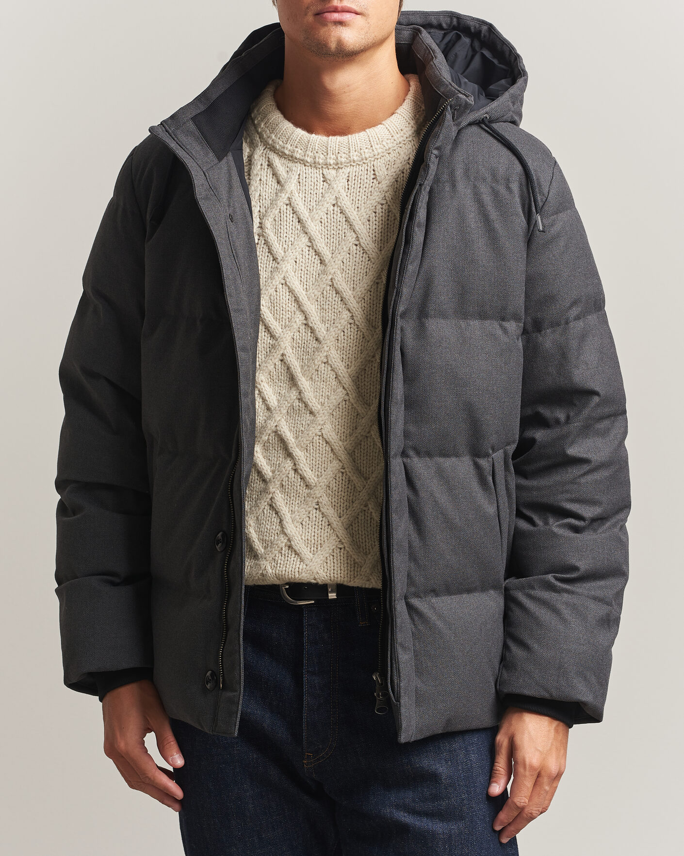 Herren | Jacken | Gant | Flannel Down Hooded Jacket Black Grey