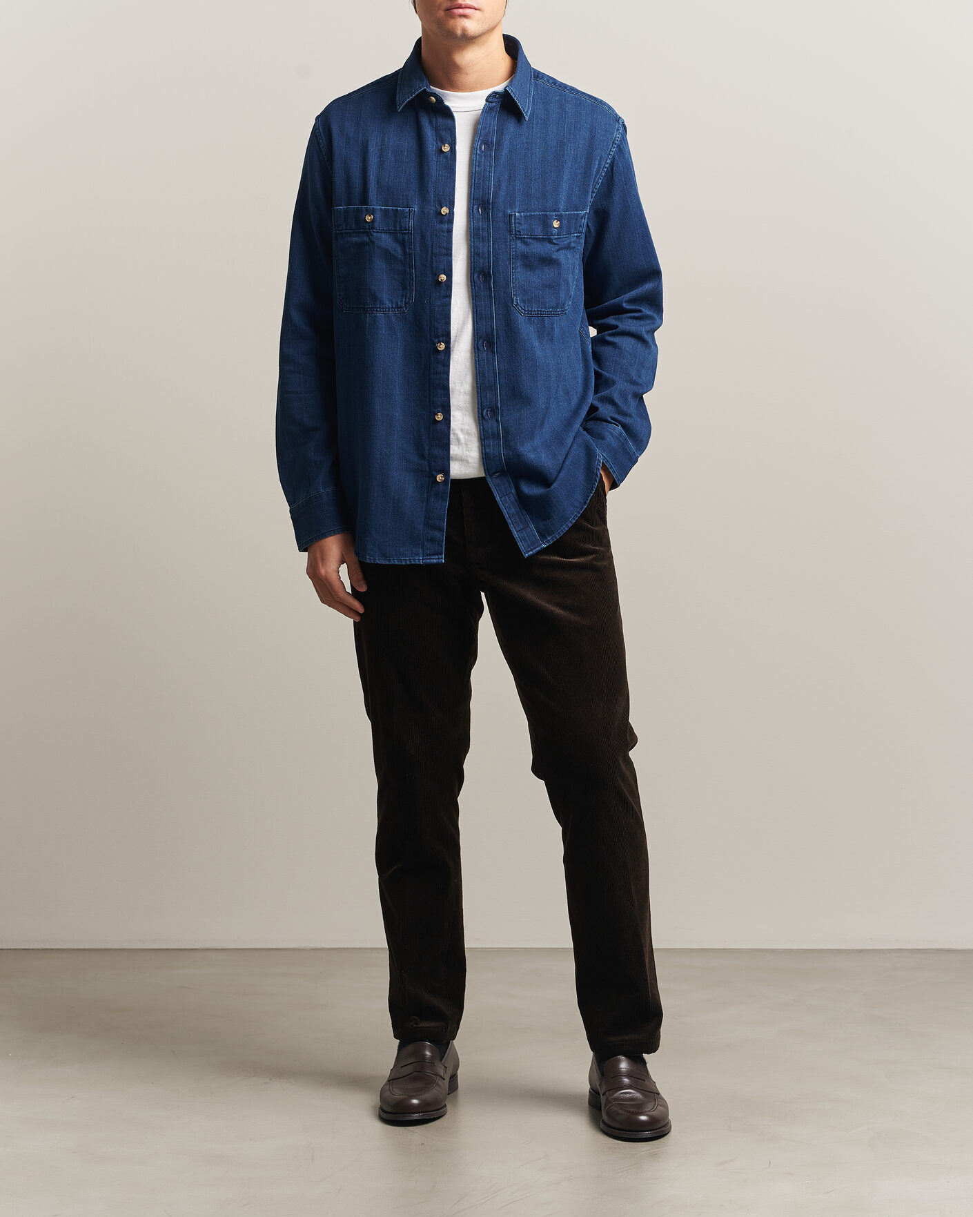 Herren | Hemden | Gant | Regular Fit Indigo Herringbone Overshirt Mid Blue