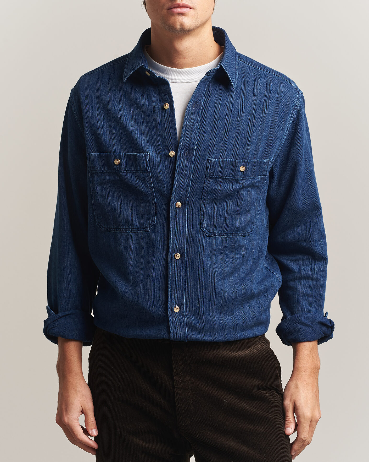 Herren | Hemden | Gant | Regular Fit Indigo Herringbone Overshirt Mid Blue