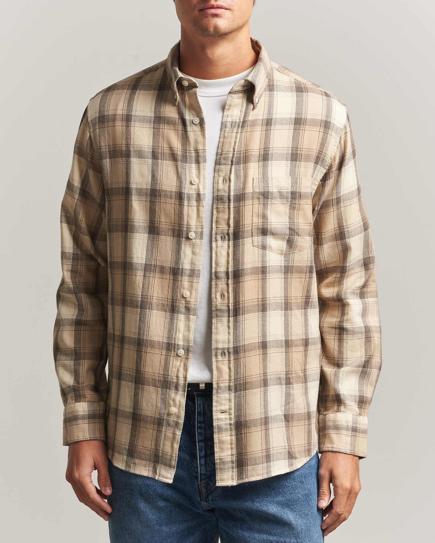 Herren | Hemden | Gant | Regular Fit Windblown Flannel Checked Shirt Dry Sand
