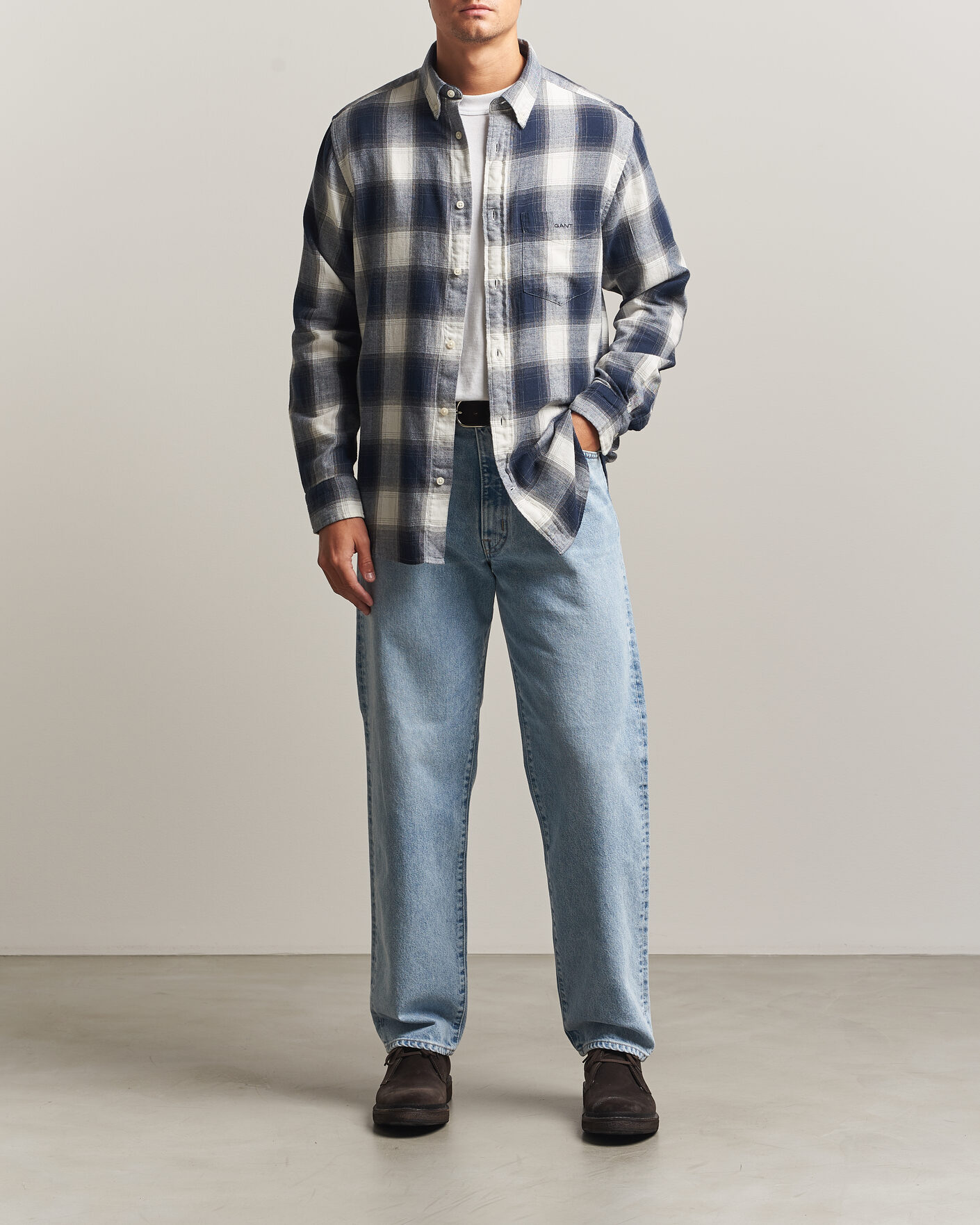 Herren | Hemden | Gant | Regular Fit Windblown Flannel Checked Shirt Evening Blue