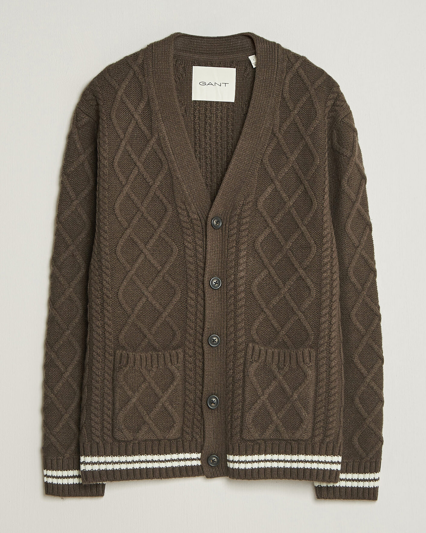 Herren | Pullover | Gant | Wool Cable Knitted Cardigan Shadow Brown