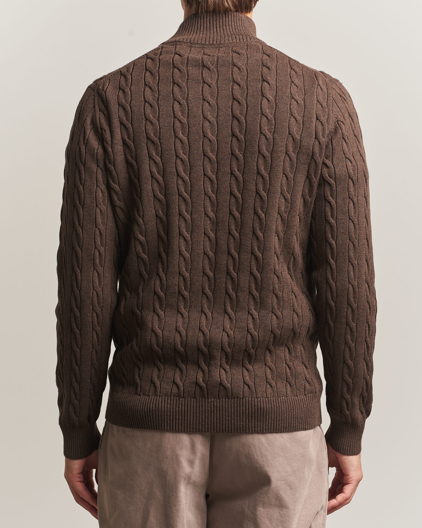 Herren | Pullover | Gant | Cotton Cable Half Zip Black Brown Melange