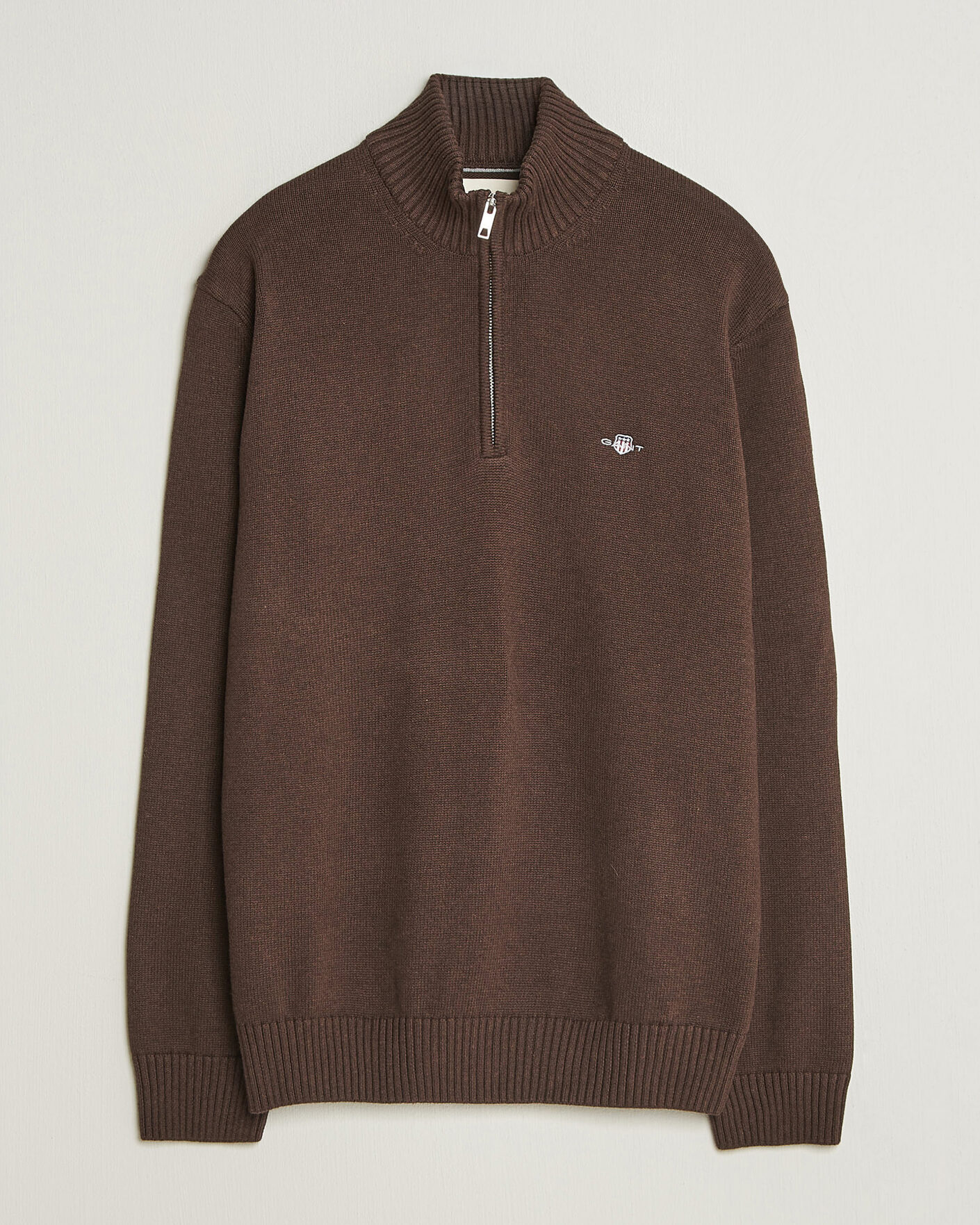 Herren | Pullover | Gant | Casual Cotton Half Zip Black Brown Melange