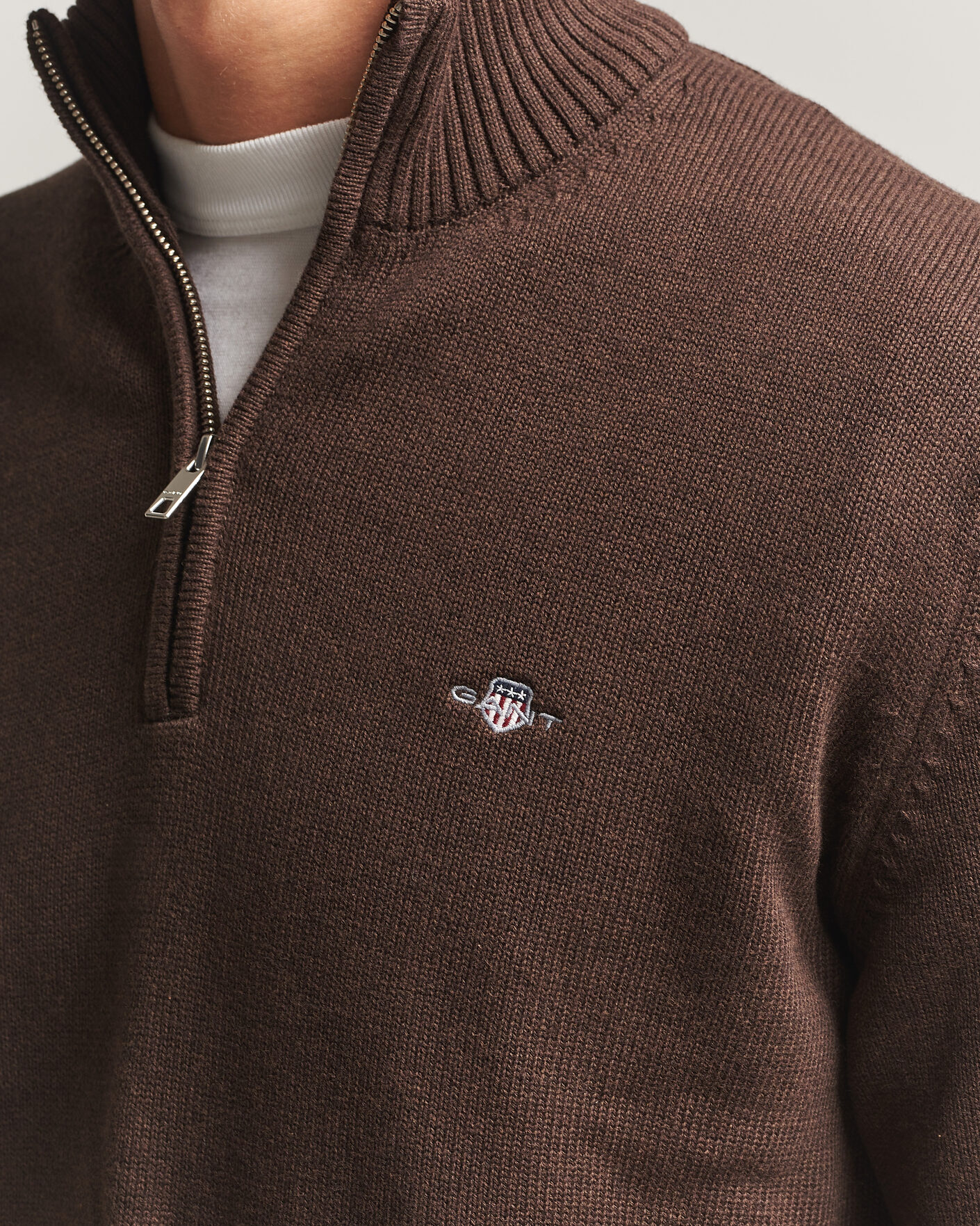 Herren | Pullover | Gant | Casual Cotton Half Zip Black Brown Melange