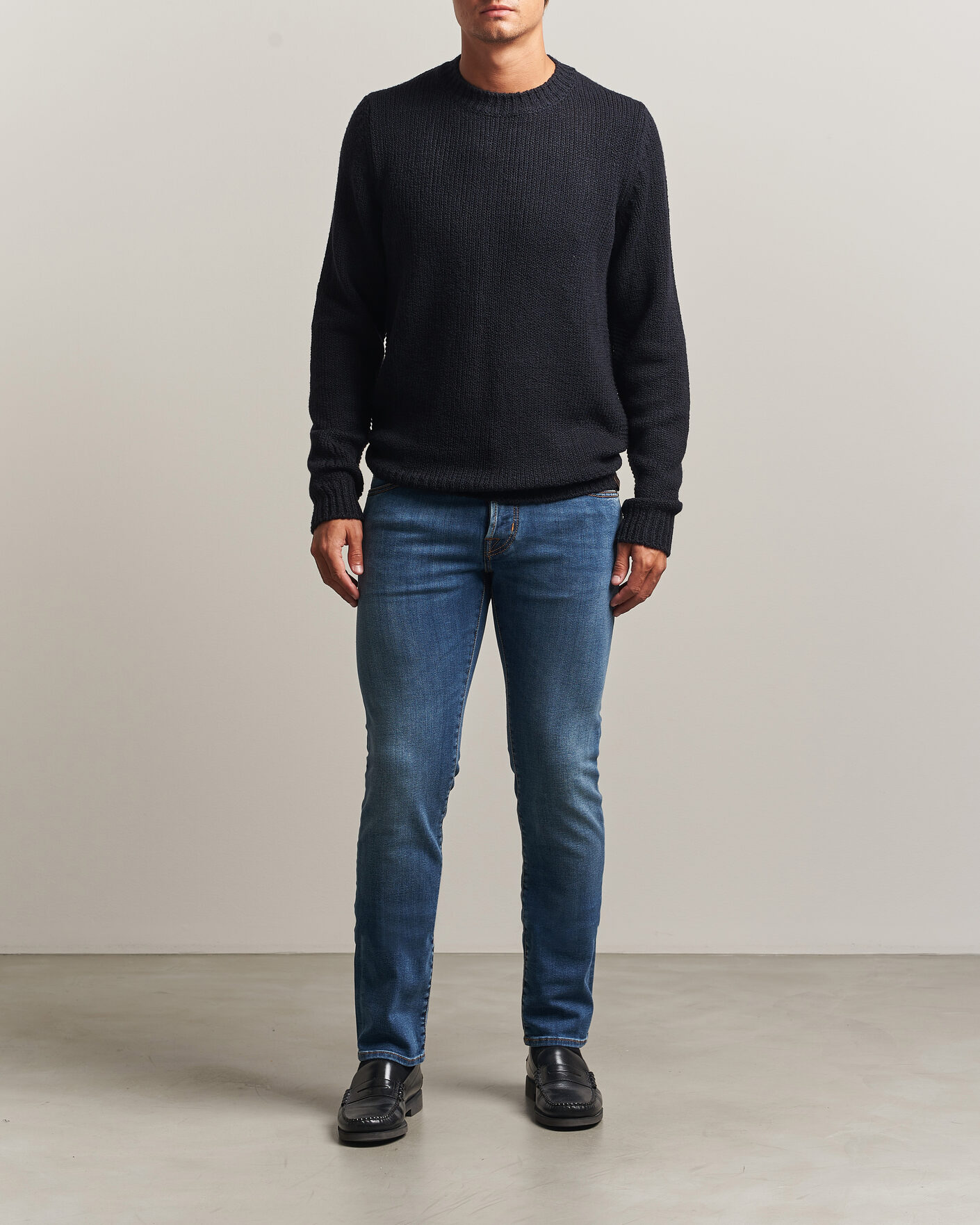 Herren | Pullover | Jacob Cohën | Muffled Virgin Wool Link Stitch Sweater Navy