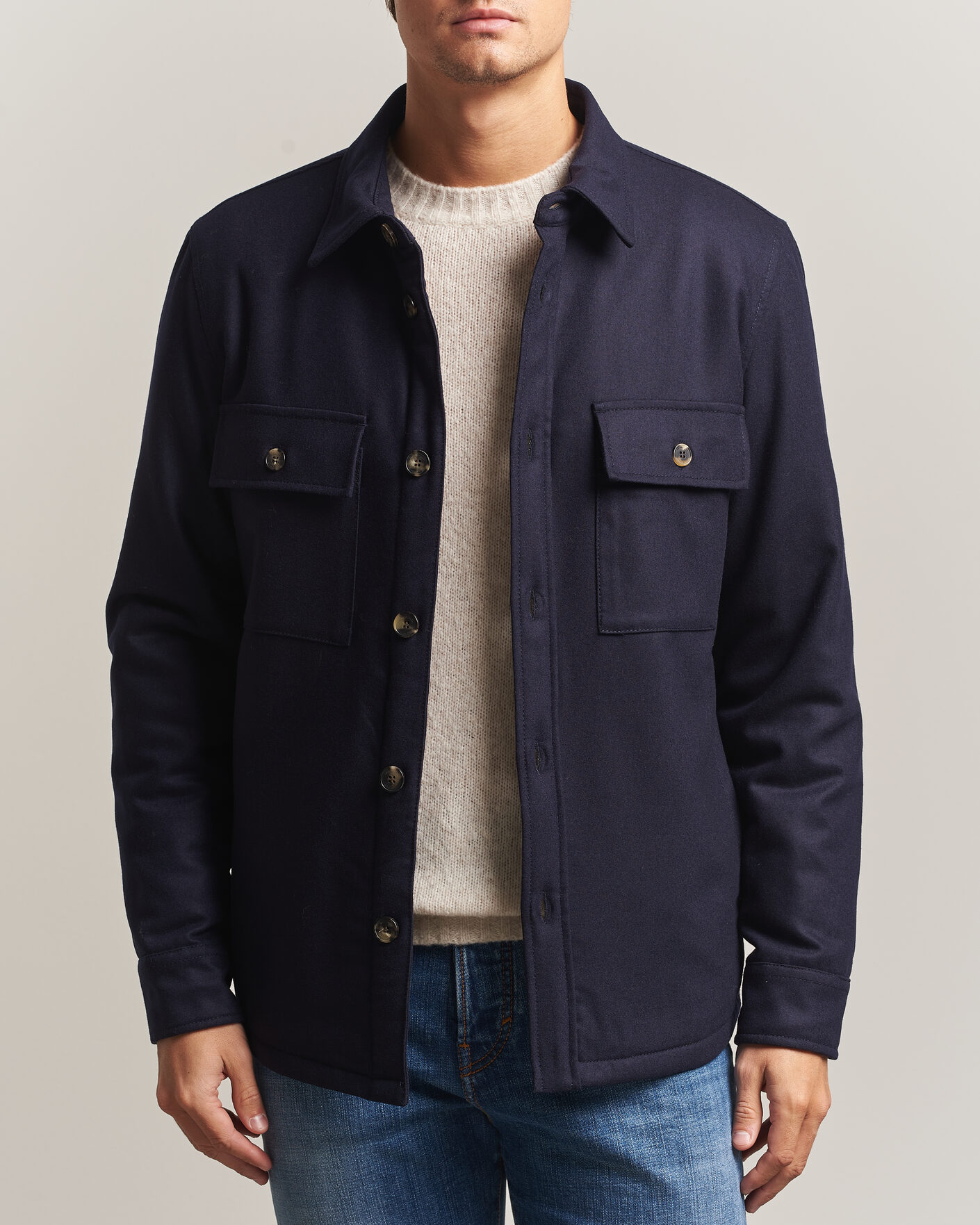 Herren | Jacken | Jacob Cohën | Wool Flannel Eco Fur Lined Shirt Jacket Navy