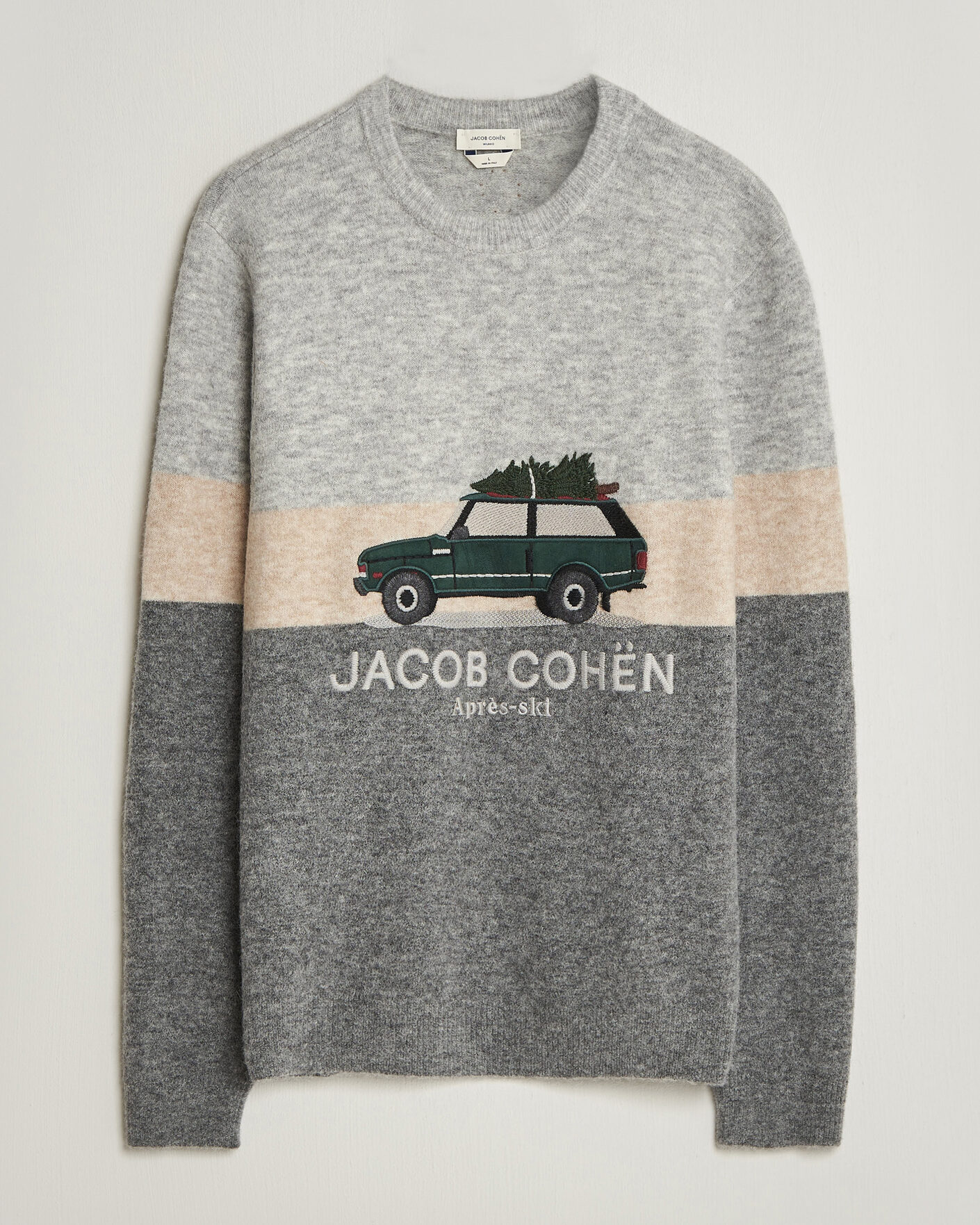Herren | Pullover | Jacob Cohën | Embroidery Knitted Apres-Ski Crew Neck Grey