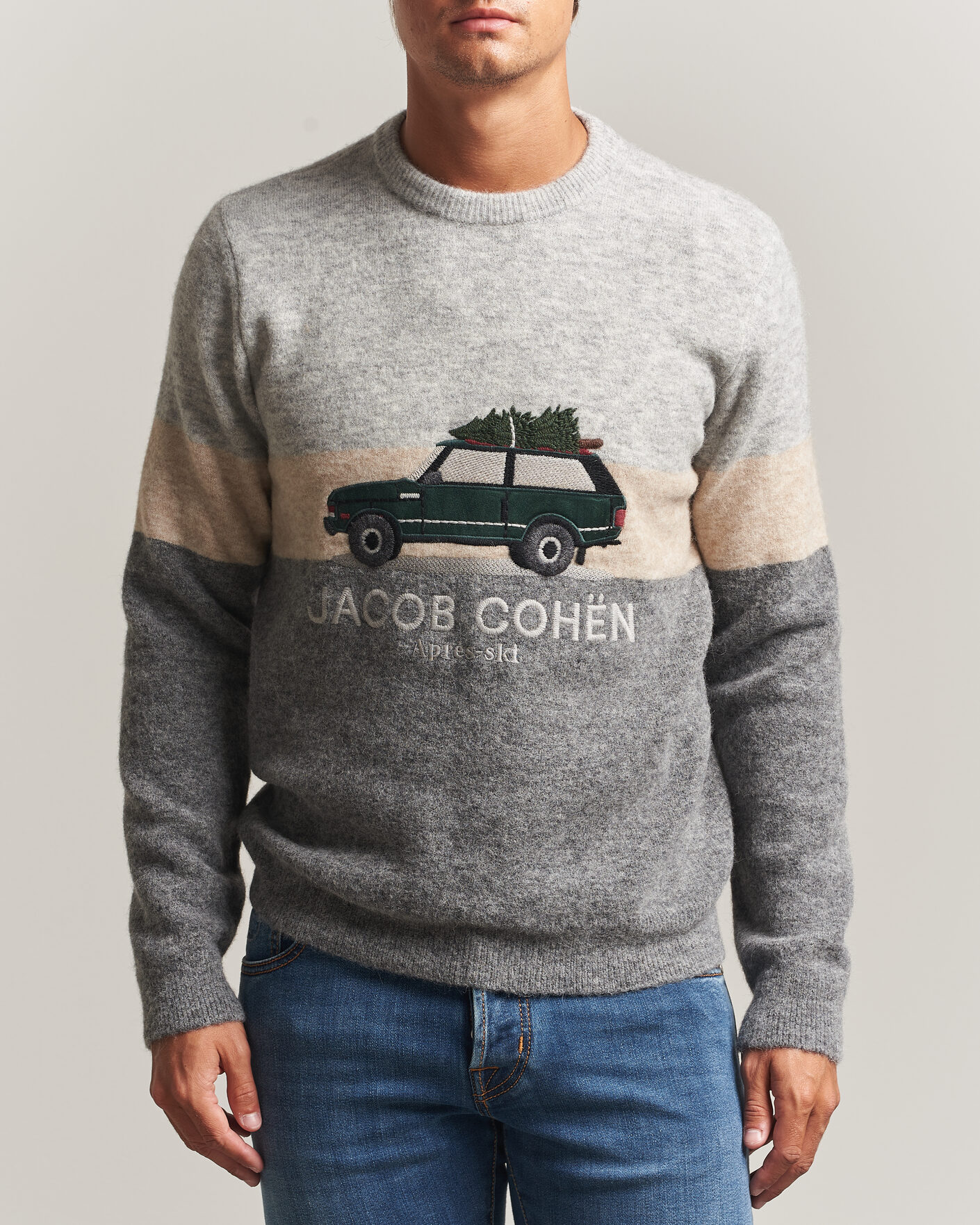 Herren | Pullover | Jacob Cohën | Embroidery Knitted Apres-Ski Crew Neck Grey
