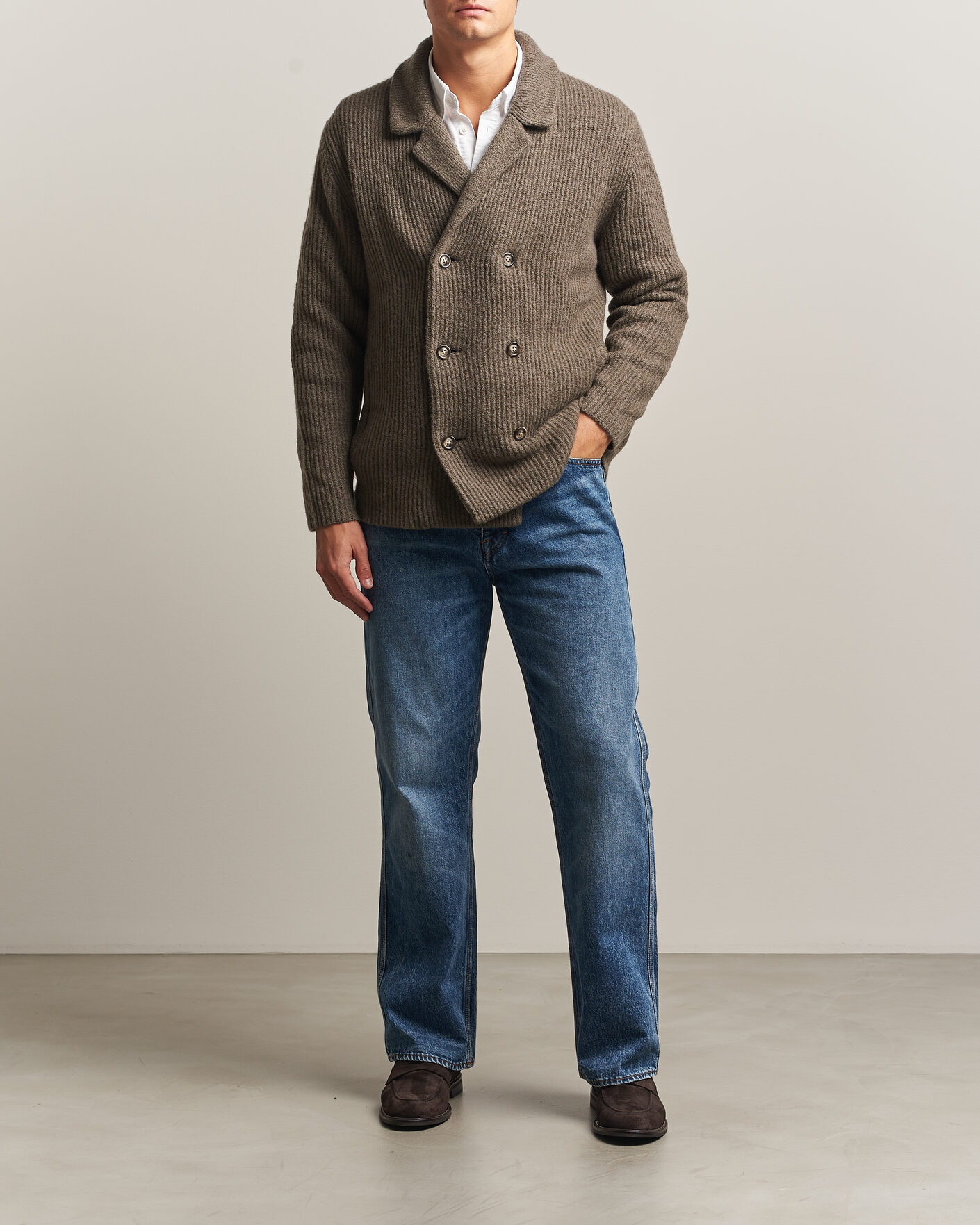 Herren | Pullover | Gant | Wool/Yak Knitted Cardigan Faded Taupe