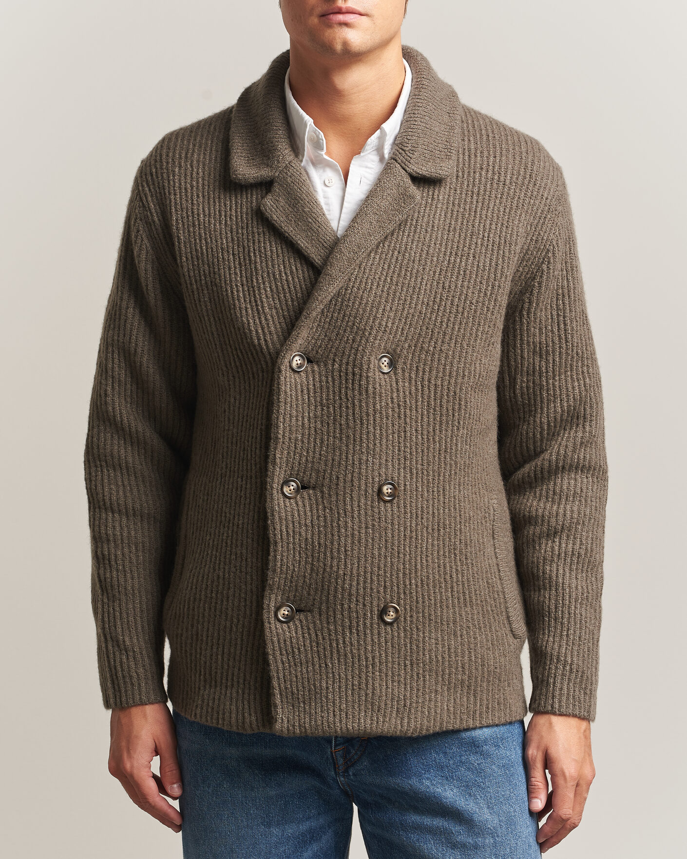 Herren | Pullover | Gant | Wool/Yak Knitted Cardigan Faded Taupe