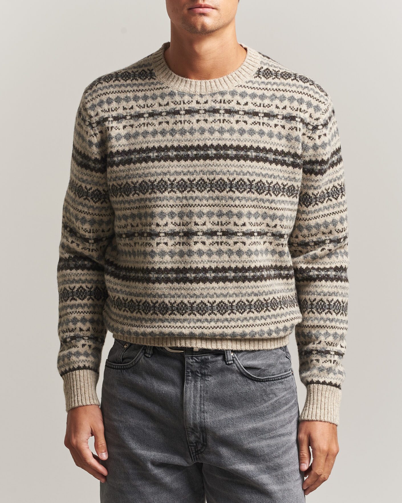 Herren | Pullover | Gant | Brushed Wool Fair Isle Sweater Light Beige Melange